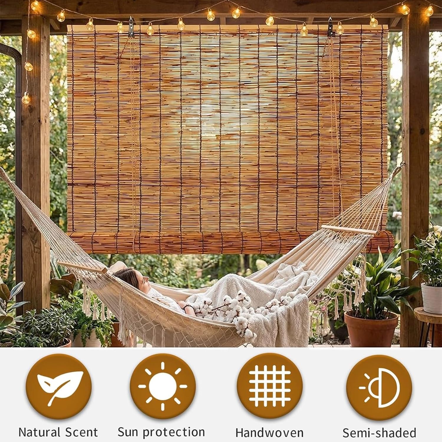 Roller Shades for Outdoor Patio Roll Up Blinds for Porch Custom Bamboo Shades for Indoor Windows Cordless Easy to Install for Decks,Porches,Backyards(40x75in(WxH))