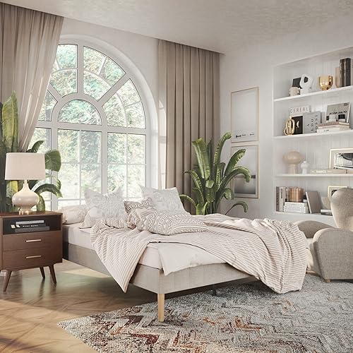 Classic Brands Eternity - Marco de cama tapizado color crudo, tamaño Queen