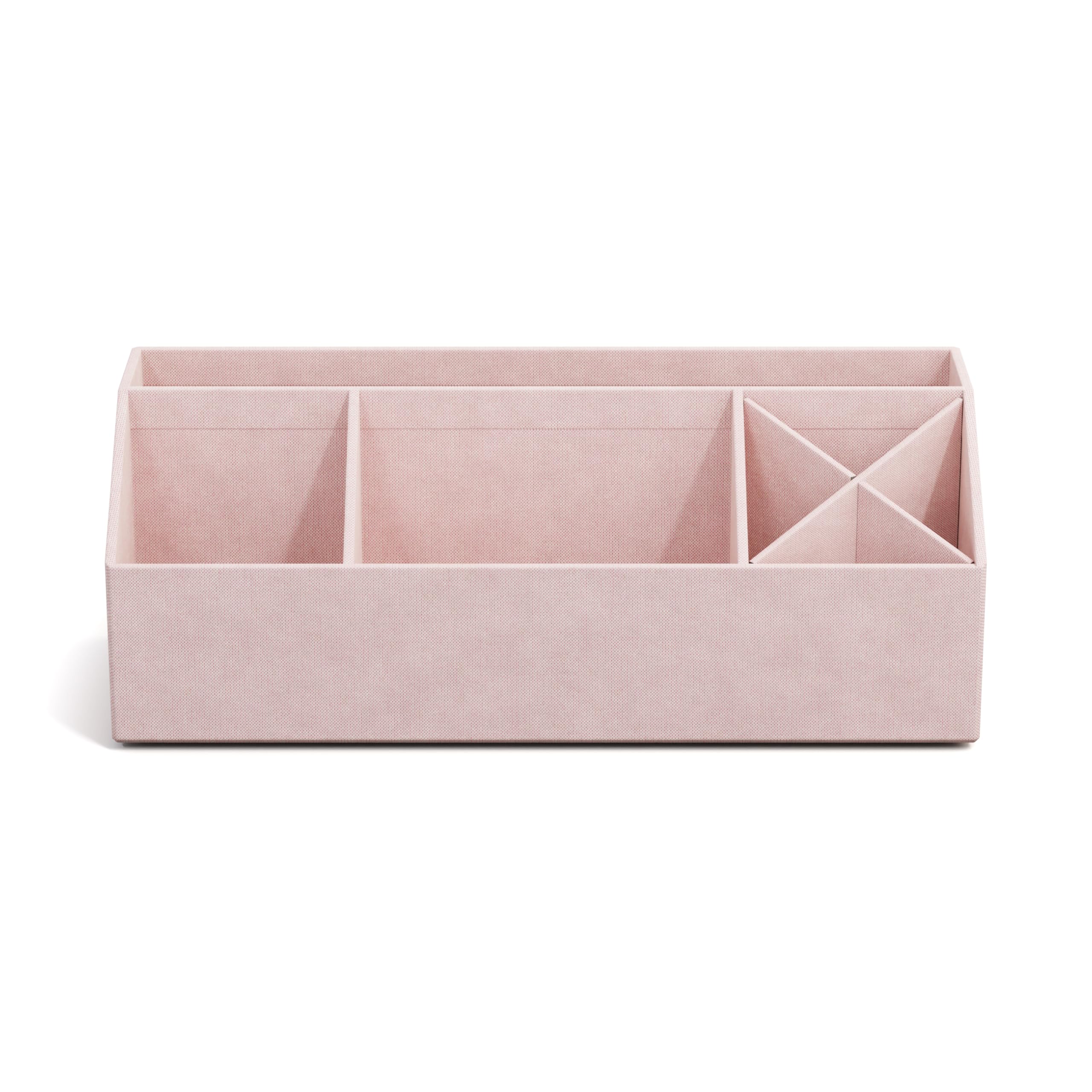 BIGSO ELISA Schreibtisch Organizer – Aufbewahrungsbox mit 4 Fächern – Schreibtischablage für Zettel, Büroklammern, Stifte & Kleinteile – Sortierkasten aus Faserplatte und Papier – rosa