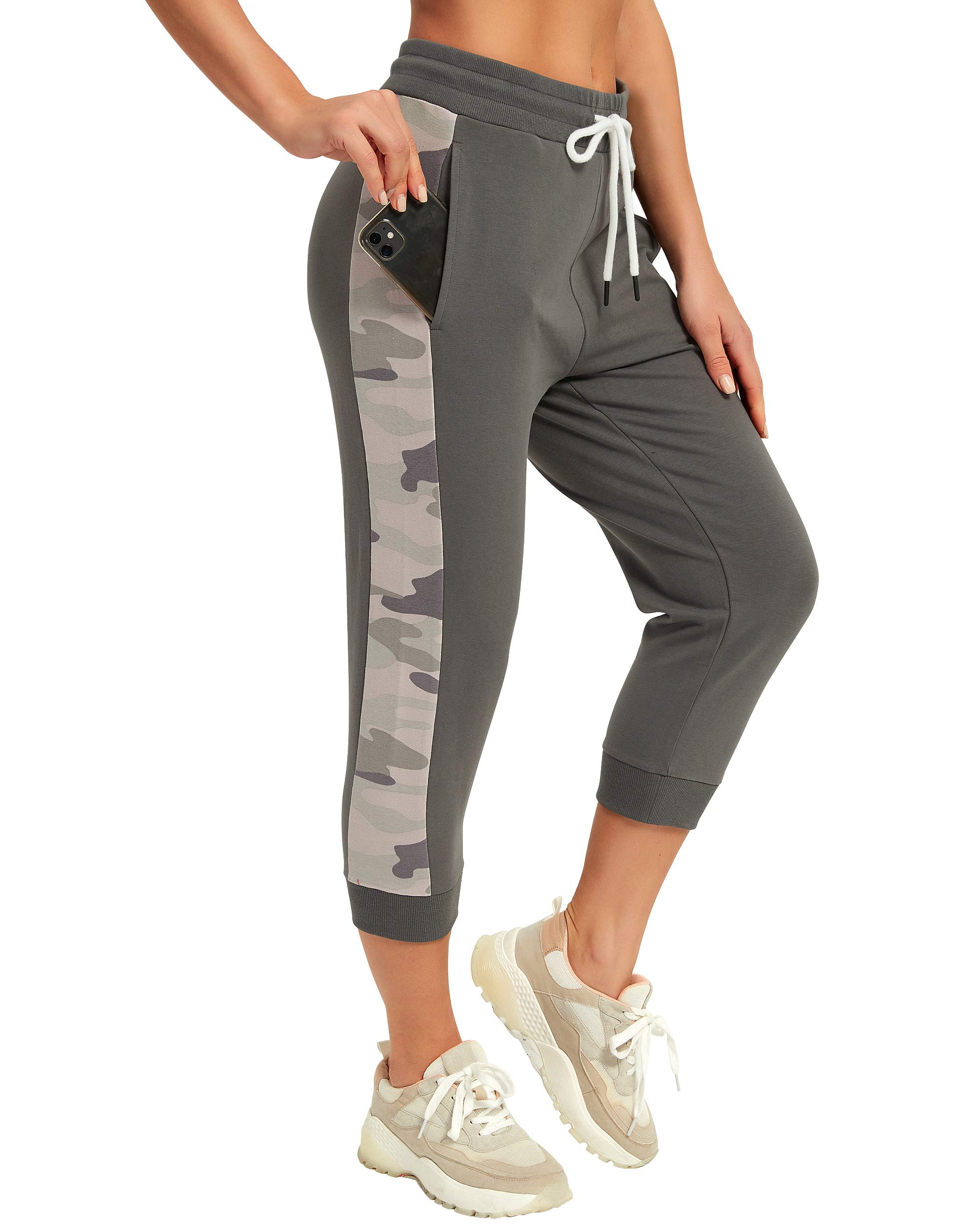 Womens Capri Joggers Camo Sweatpants Cropped Sports Trousers