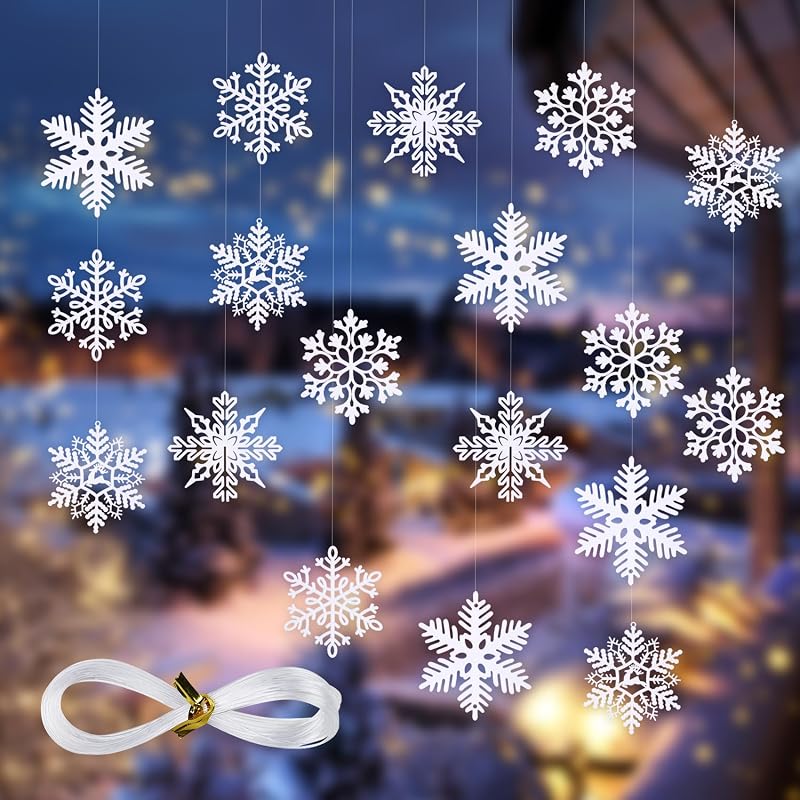 Kieswan 25 db fehér hópehely karácsonyi dekoráció, 10 cm-es függeszthető díszek