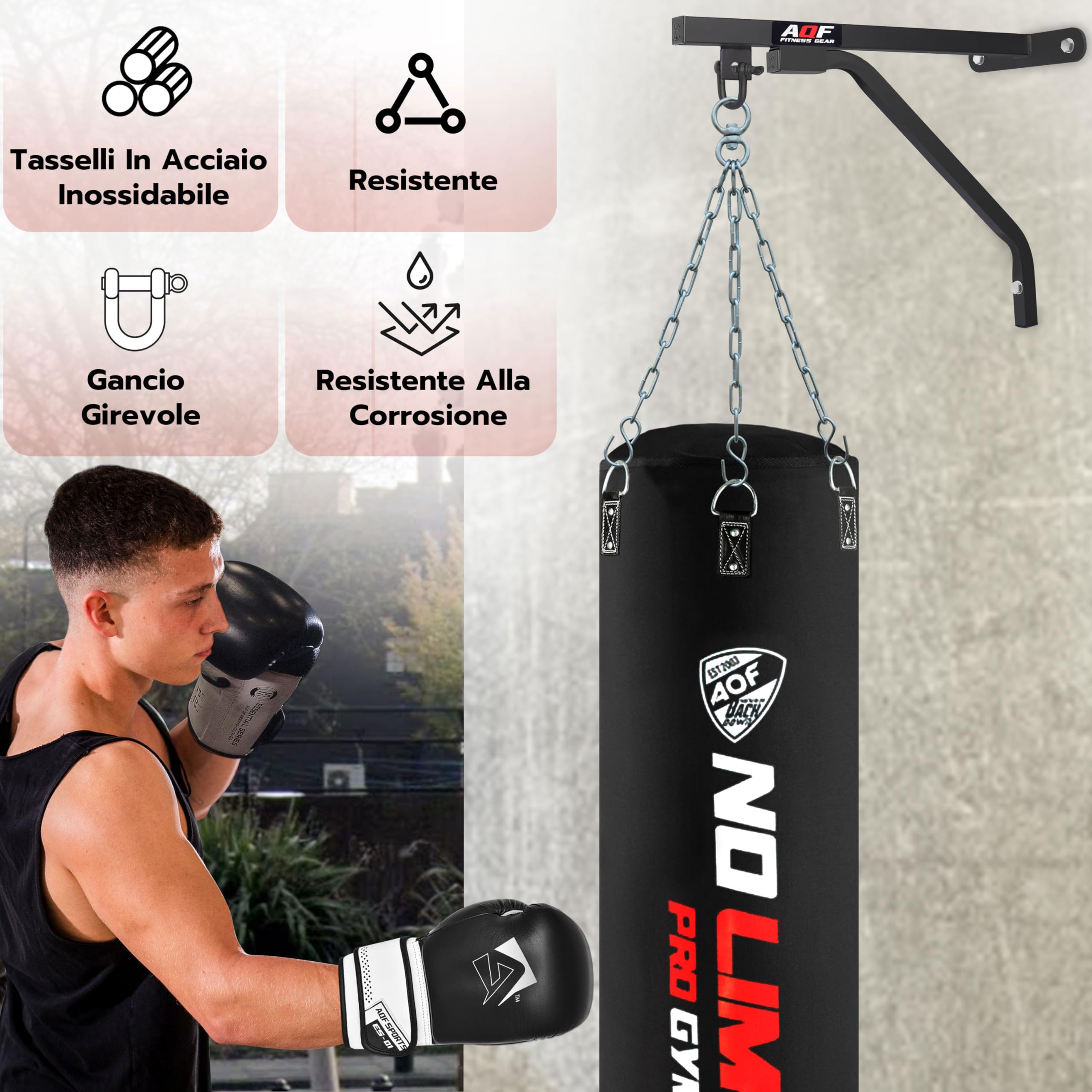 AQF Supporto Sacco da Boxe, Sacco Boxe Supporto A Muro, Staffa Sacco Boxe, Gancio Sacco da Boxe, Sacchi da Box Gancio Muro, Saccone Boxe Supporto per Boxe Allenamento, MMA UFC