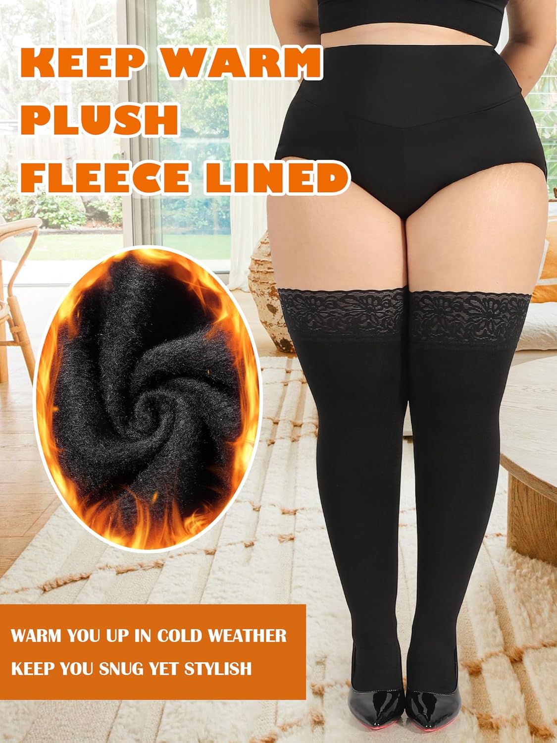 Plus Size Thigh High Socks for Women Fleece Lined Extra Long Over the Knee Stockings Leg Warmers Boot Socks - Image 2