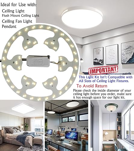 Miniatura 7 de Zhairdalstar Kit de luz de anillo de ventilador de techo de montaje empotrado LED de 24 W, panel de motor de luz LED de reajuste, 3 CCT 3000K 4500K