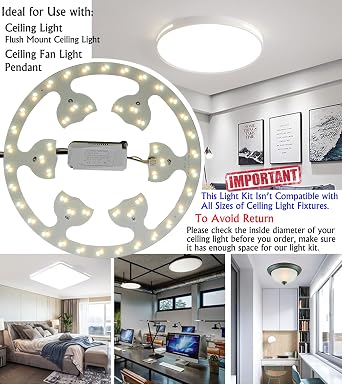 24W LED Flush Mount Ceiling Fan Ring Light Kit Replacement,Retrofit LED Light Engine Panel, 3 CCT: 3000K 4500K 6000K