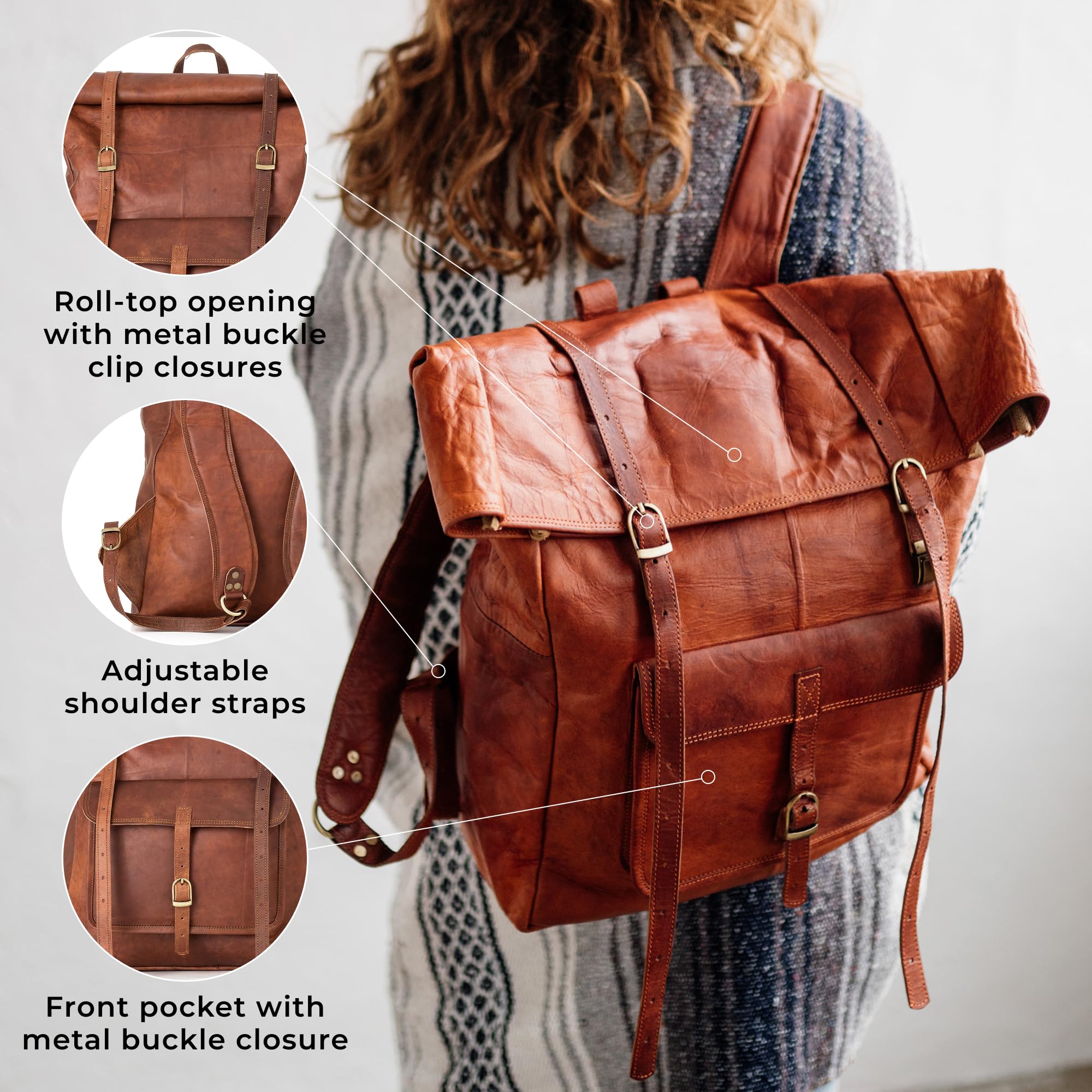 Berliner Bags Leeds Mochila de Piel Auténtica con Compartimento para Portátil y Diseño para Ciclistas, para Hombre y Mujer – Marrón