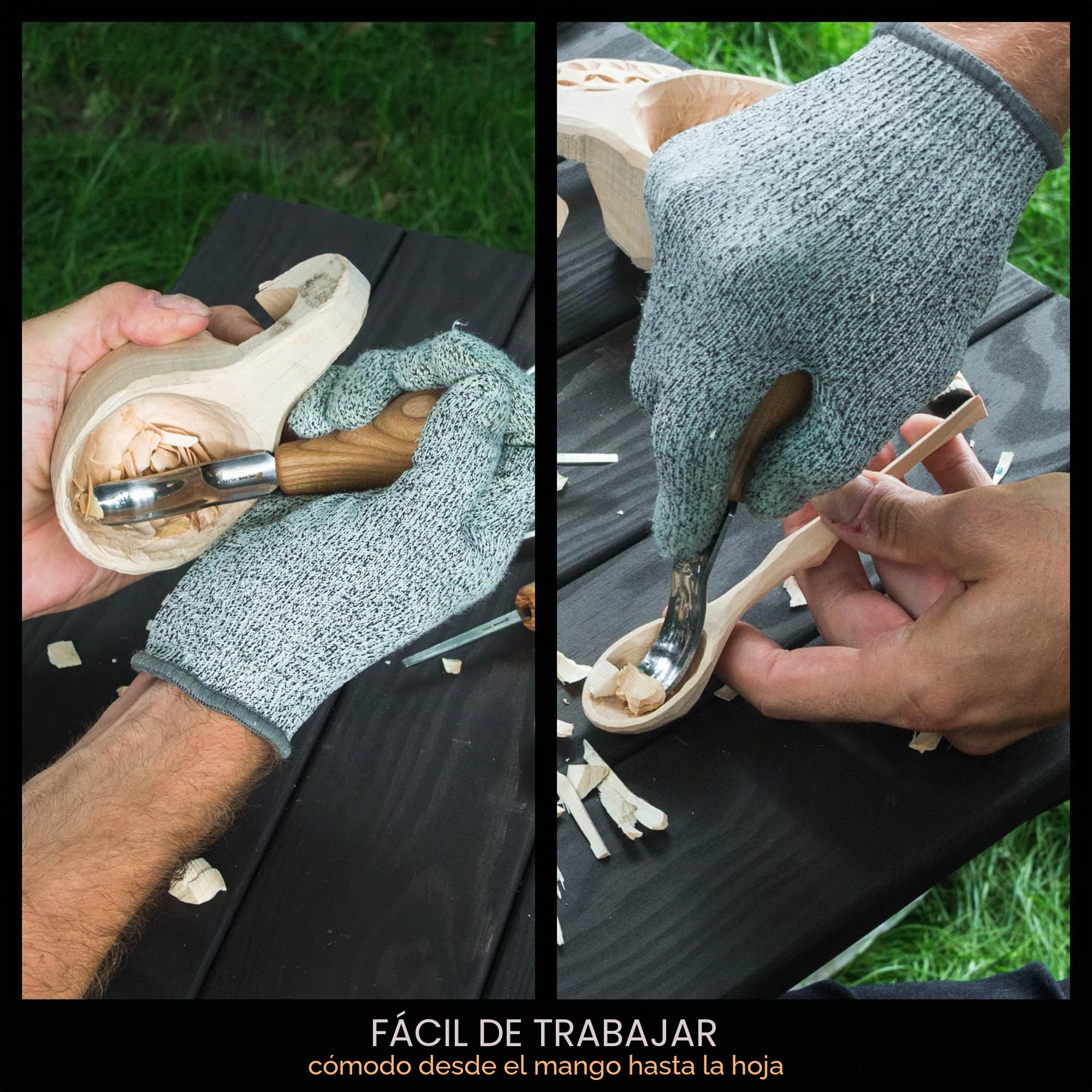 BeaverCraft SC05 Juego de gubias para tallar madera – Set de formones y gubias con mango de palma, cincel recto plano, curvo corto y en V – Herramientas de tallado para principiantes y profesionales
