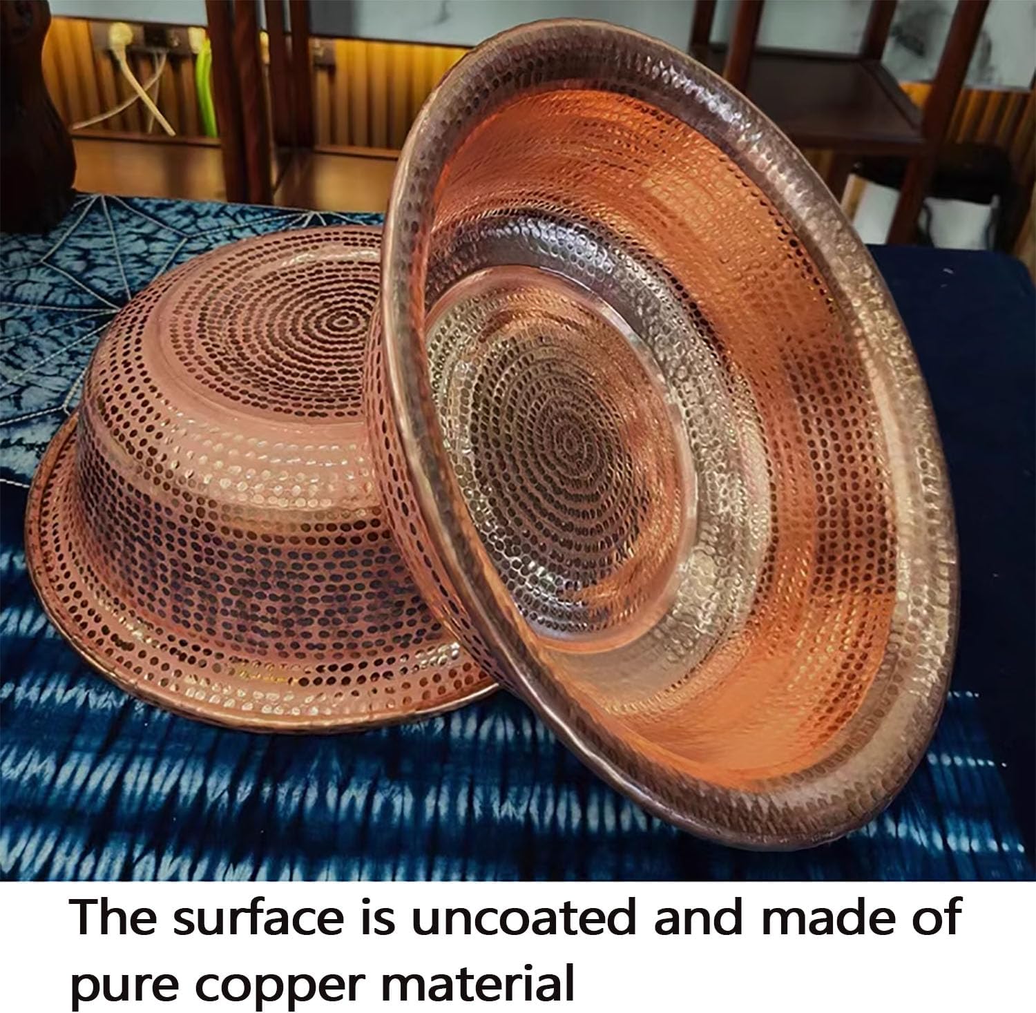 8L Hand-Hammered Copper Basin, Portable Pedicure Copper Bowl, Diameter 41cm, Curly Edge Design, for Wedding Celebration, Face Washing, Foot Bath and Soaking Feet