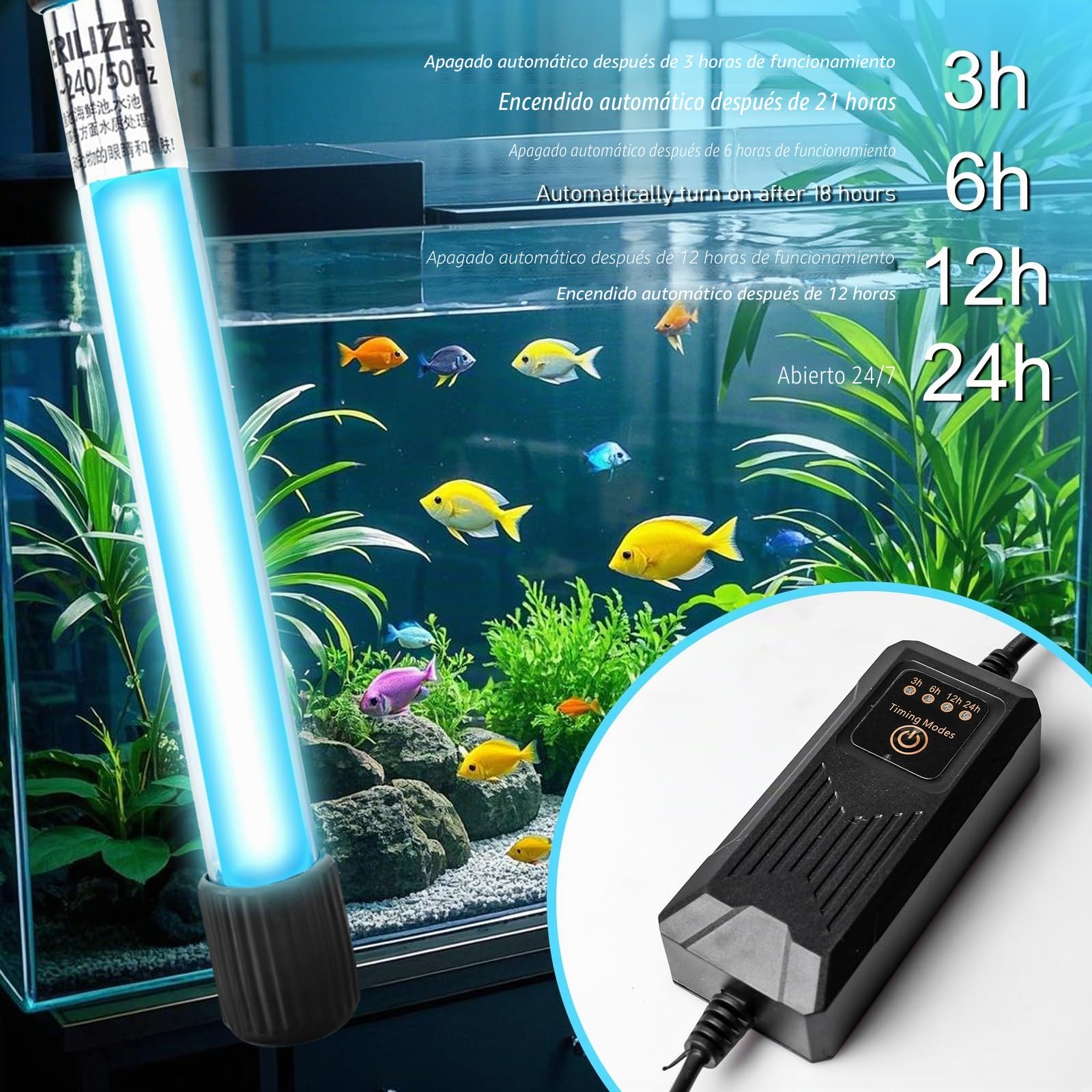 Lámpara UV Esterilizador Para Acuario Con Temporizador, Luz UV De 13W Para Desinfección En Hogar, Clarificador De Agua UV, Lámpara Asesina De Bacterias