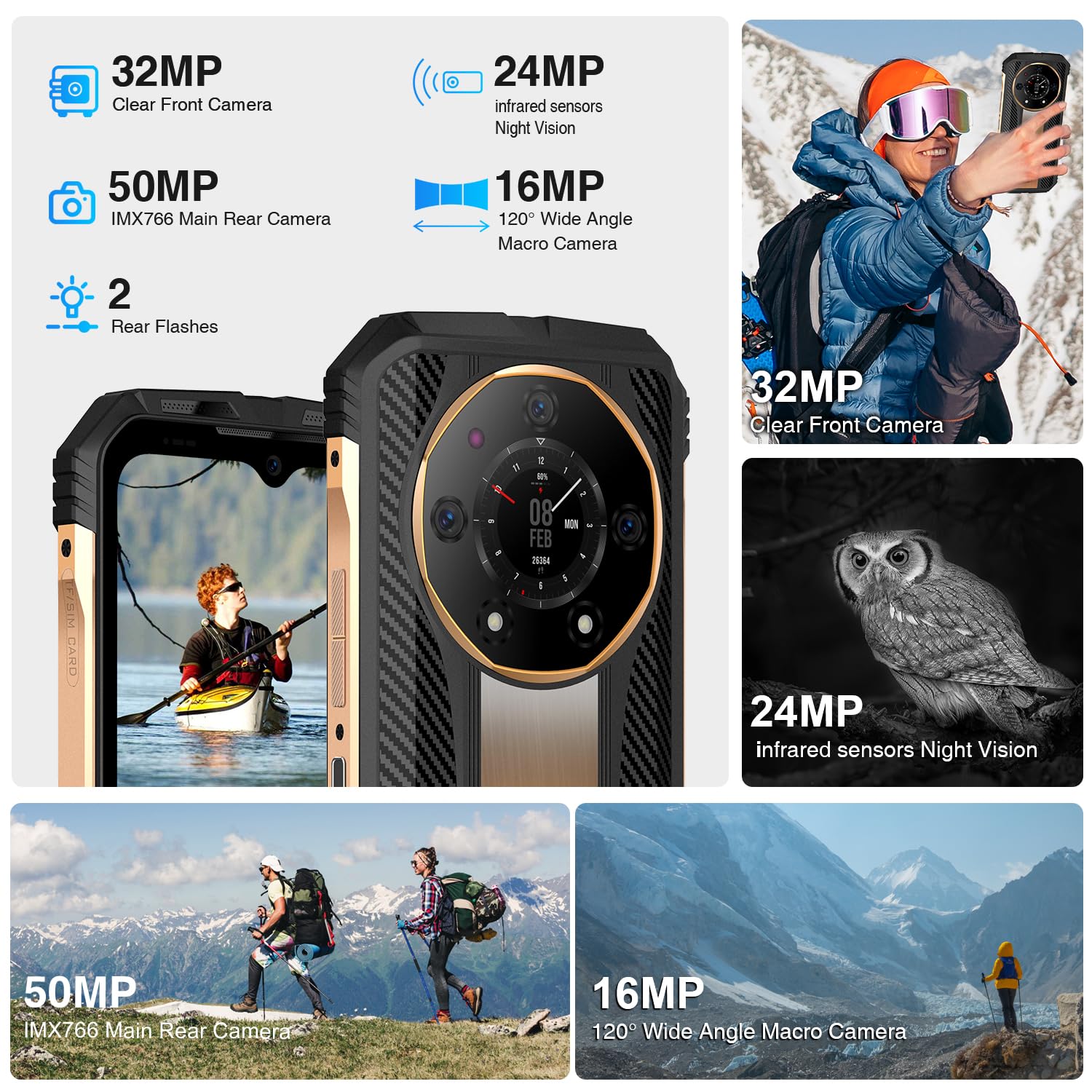 S110 Outdoor Mobile Phone Without Contract, Helio G99 22GB + 256GB (TF 2TB), 10800mAh 66W Outdoor Smartphone 6.6 Inch FHD+ 120Hz, 50MP + 24MP Night Vision IP68 Waterproof Mobile Phone 4G/OTG
