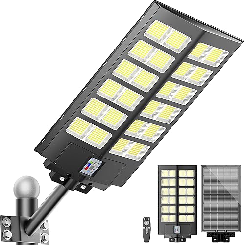 loyoele Luces solares de calle de 4800 W para exteriores, 120000 LM, luz de estacionamiento comercial 7000 K, luces solares para exteriores IP66