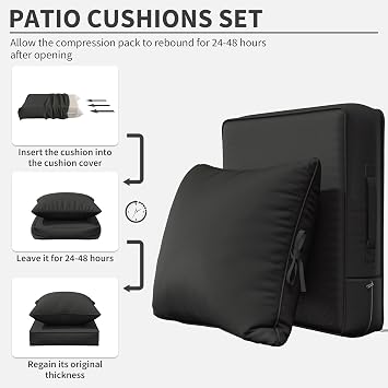 Premium Outdoor Seat Cushion Chair Cushions for Patio Furniture 19 L X 19 W X 4 H Waterproof & Fade Resistant Deep Seat and Backrest Cushion Set with Removable Covers for Chair, Sofa