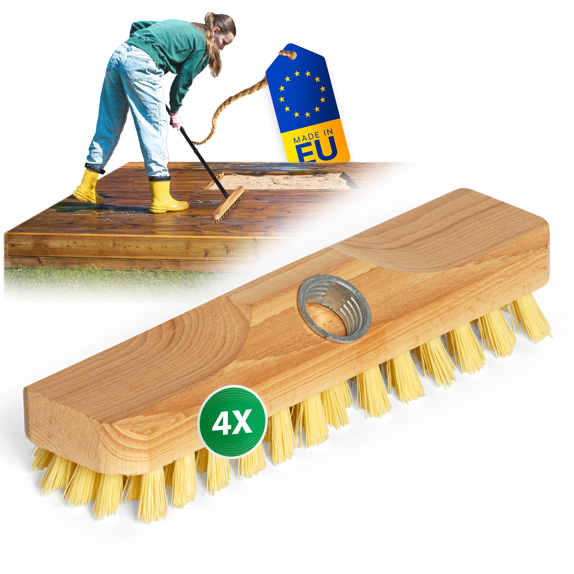 Novaliv Schrobber van hout met borstelharen, wisser met schroefdraad en