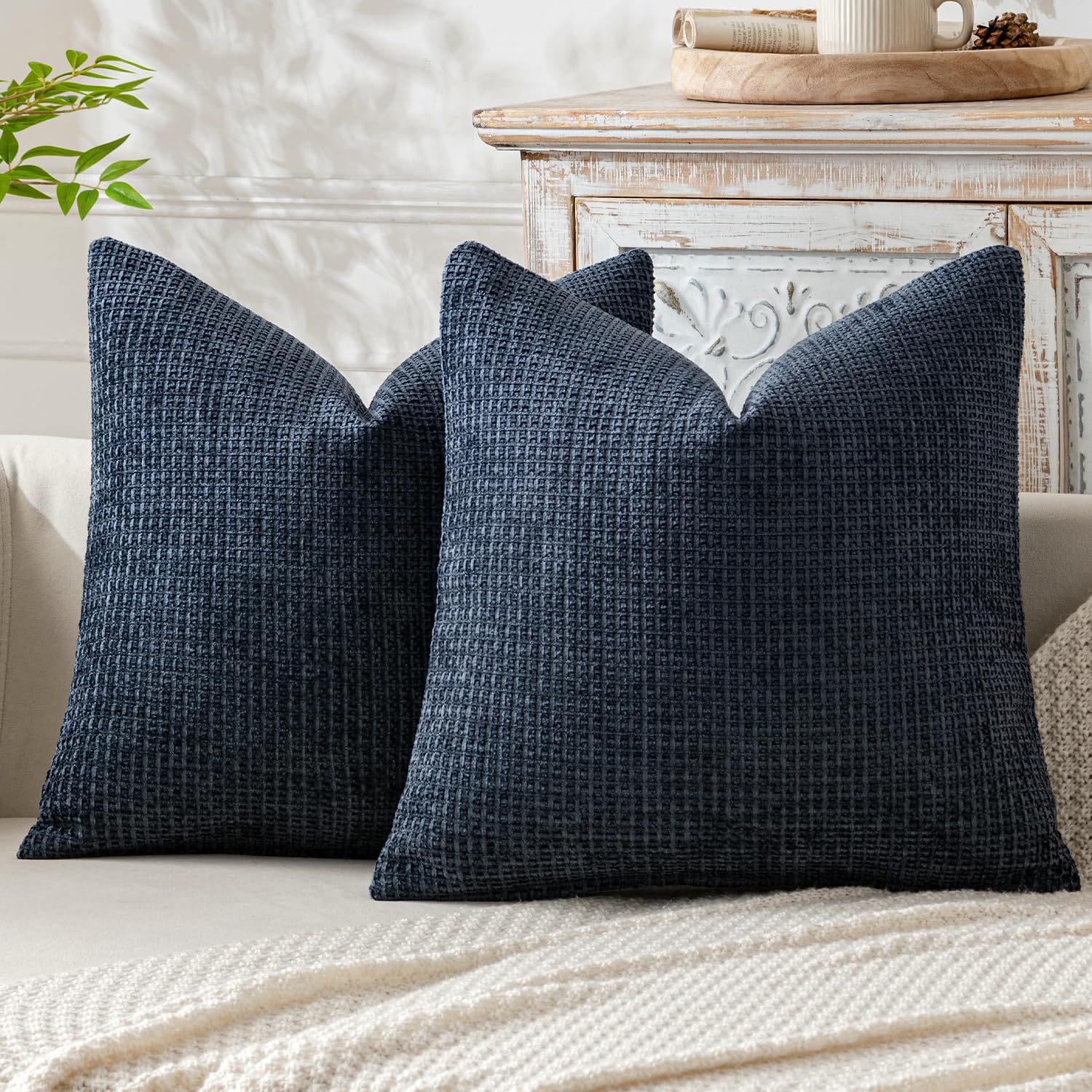 Amazon.com: MIULEE Pack of 2 Navy Blue Decorative Pillow Covers 18x18 ...
