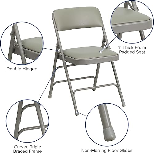 Miniatura 5 de Flash Furniture HERCULES Series - Silla plegable de metal de vinilo gris curvada con triple soporte y doble bisagra, 2 unidades