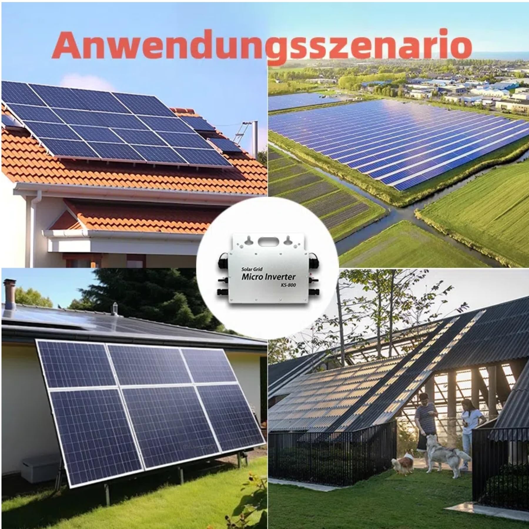 800W Micro Inverter Solar Grid Tie con schermo di monitoraggio dati AC IP67 con App WLAN per 2 moduli solari per centrale elettrica da balcone Centrale elettrica da balcone Inverter 190-270V AC