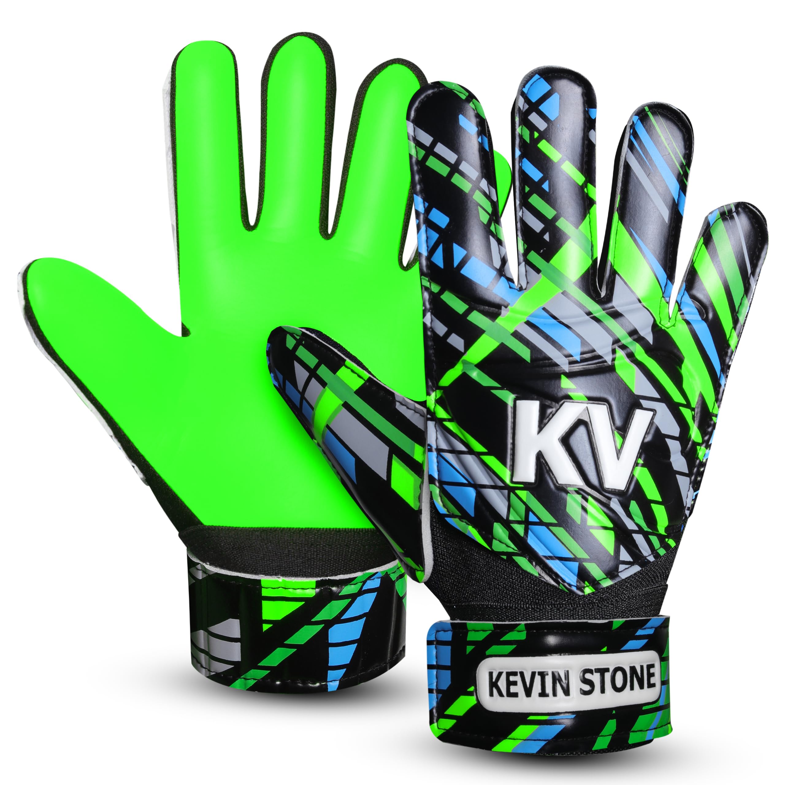 Kavin Stone Football Goalkeeper Gloves For Boys, Kids Children Youth Soccer Goalie Gloves with 4mm Latex Finger Spine Protection Super Grip Palm Goalkeeping Gloves (Green, 8)