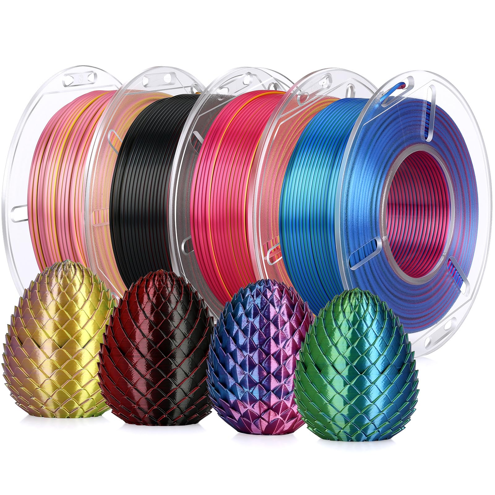 LANDU Silk PLA 3D Printer Filament,Black Red Gold Series,200G X 4 Bundle