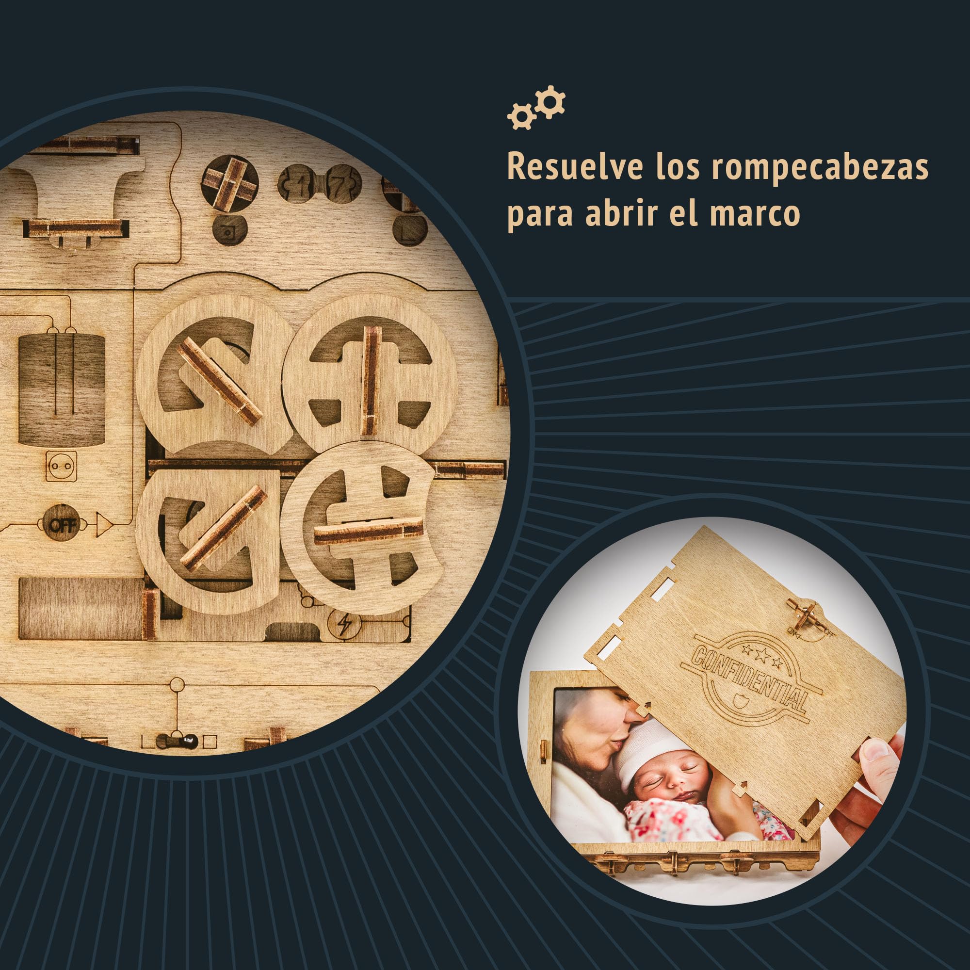 iDventure Clueframe – Marco de Fotos Secreto Caja rompecabeza – Juego de Escape Room – Caja Personalizada - Puzzle 3D de Madera - Regalos Originales