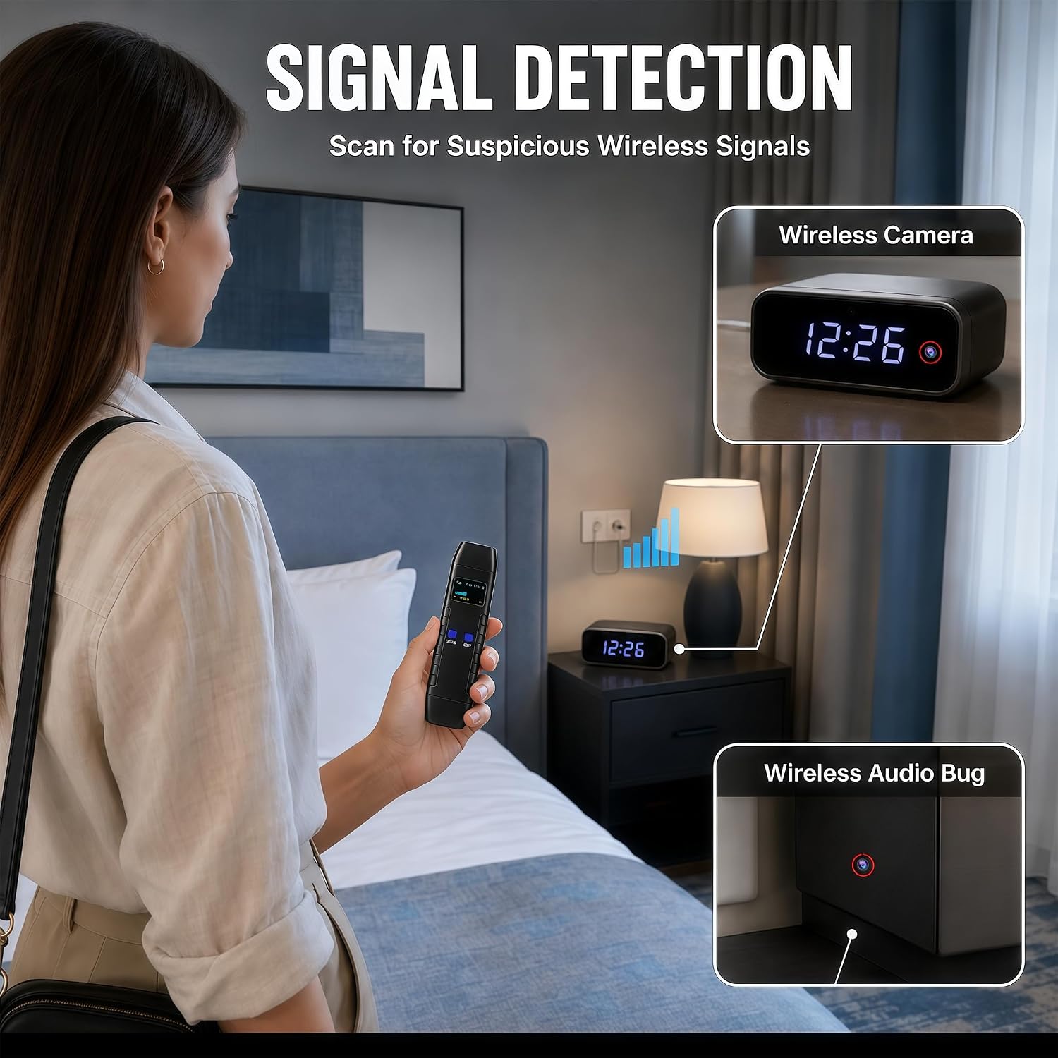 Hidden Camera Detector, Compact Camera Finder, RF Bug Detector, Magnetic Tracker Finder, Portable Bug Sweeper for Listening Devices, Hotels, Vehicles, Offices, Fitting Rooms and Travel image 3