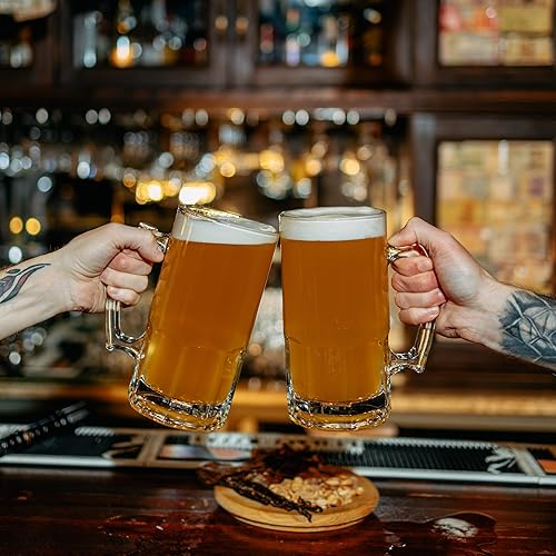 Miniatura 7 de PROLISOK Taza de cerveza de vidrio  34 onzas líquidas  1 litro  jarra de cerveza grande y pesada con asa (juego de 2)