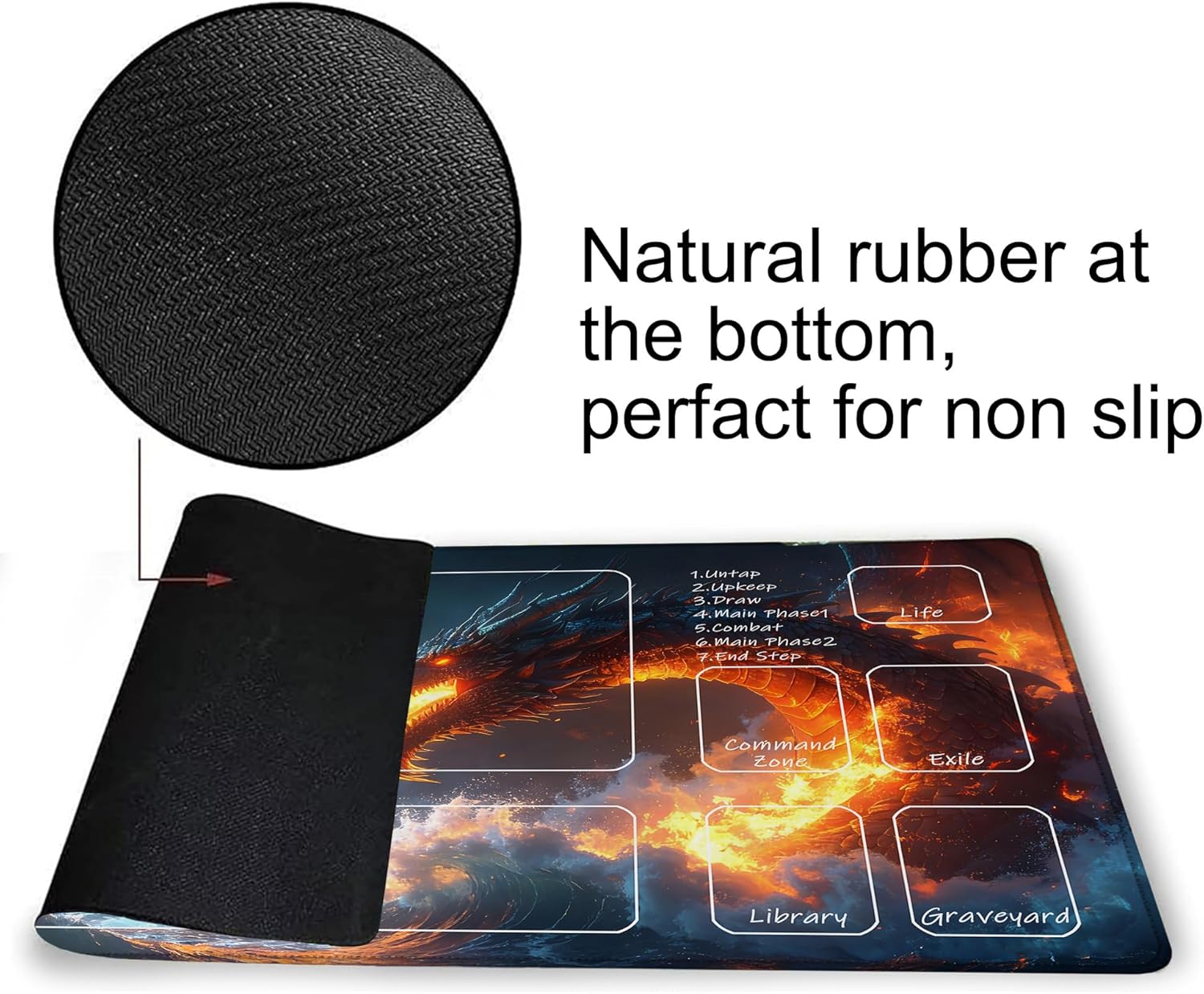 Playmat for MTG Majestic Dragon Unleashes Fiery Magic Play Mat 24x14 Inch Card Game Mat for Magic The Gathering TCG PTCG Playmat with Free Storage Bags Non-Slip Backing and Stitched Edge