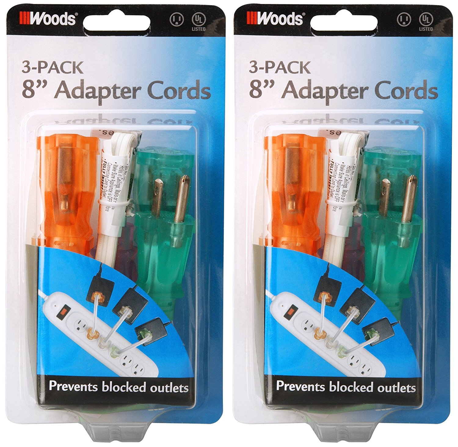 Coleman Cable 06991 8 Assorted Color Power Strip Extension Cord 3 Count