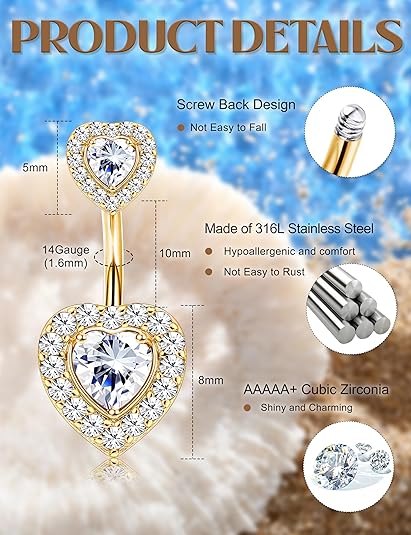 XFSRG Bauchnabelpiercing Set 8-teilig - Edelstahl Piercing Schmuck Für Damen