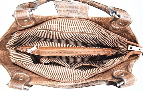 Miniatura 6 de Western Style - Juego de cartera de cuero con diseño floral para mujer, con hebilla oculta, color marrón, Marrón