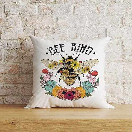 Miniatura 2 de Bee Kind - Funda de almohada de flores silvestres y abeja, 18 x 18 pulgadas, para primavera, verano, decoración del hogar, sala de estar, funda de