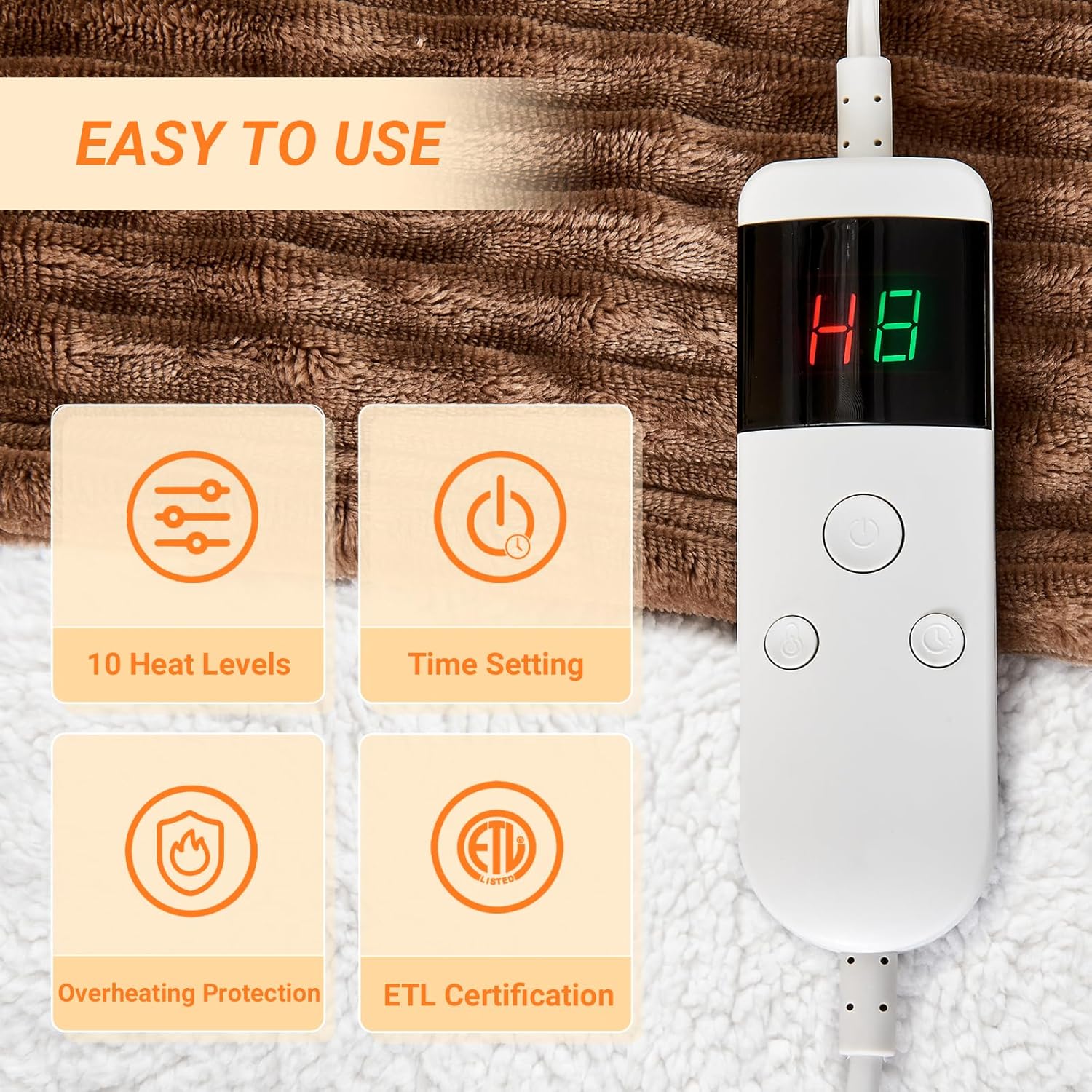 Heated Blanket Electric Full, Soft Flannel Heating Blanket with 8 Hours Auto Off 10 Fast Heating Levels Machine Washable Sherpa Heated Blanket with Overheating Protection - Image 3