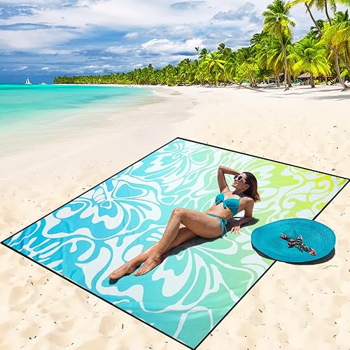 Miniatura 44 de Manta de playa impermeable a prueba de arena tapete de playa 79" X 83"/10'x9' para 2-8 adultos, de secado rápido, tapete de picnic al aire libre,