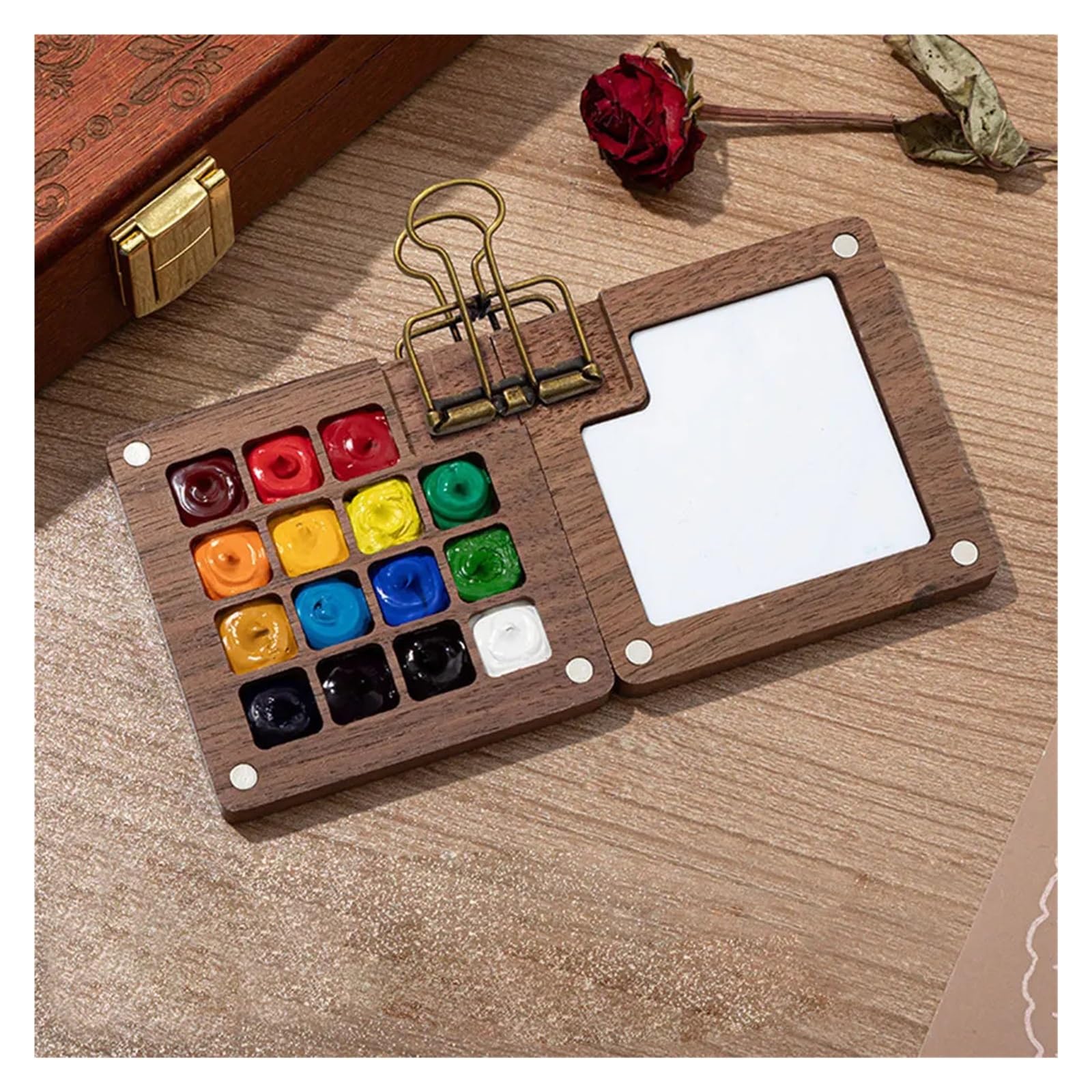 Set di acquerelli portatili con 8/15 griglie in legno, tavolozza da viaggio, album da disegno, pennelli, raccoglitori, clip per artisti, studenti, strumenti di pittura (set A da 8 griglie)