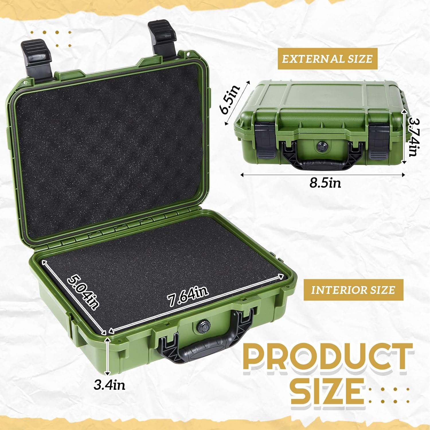 1 Pcs 8.5 x 6.5 x 3.7 Inch Waterproof Hard Case with DIY Customizable Foam Insert Portable Protective Case with Knife for Camera Drones Equipments Tools Test Instruments (Green) - Image 2