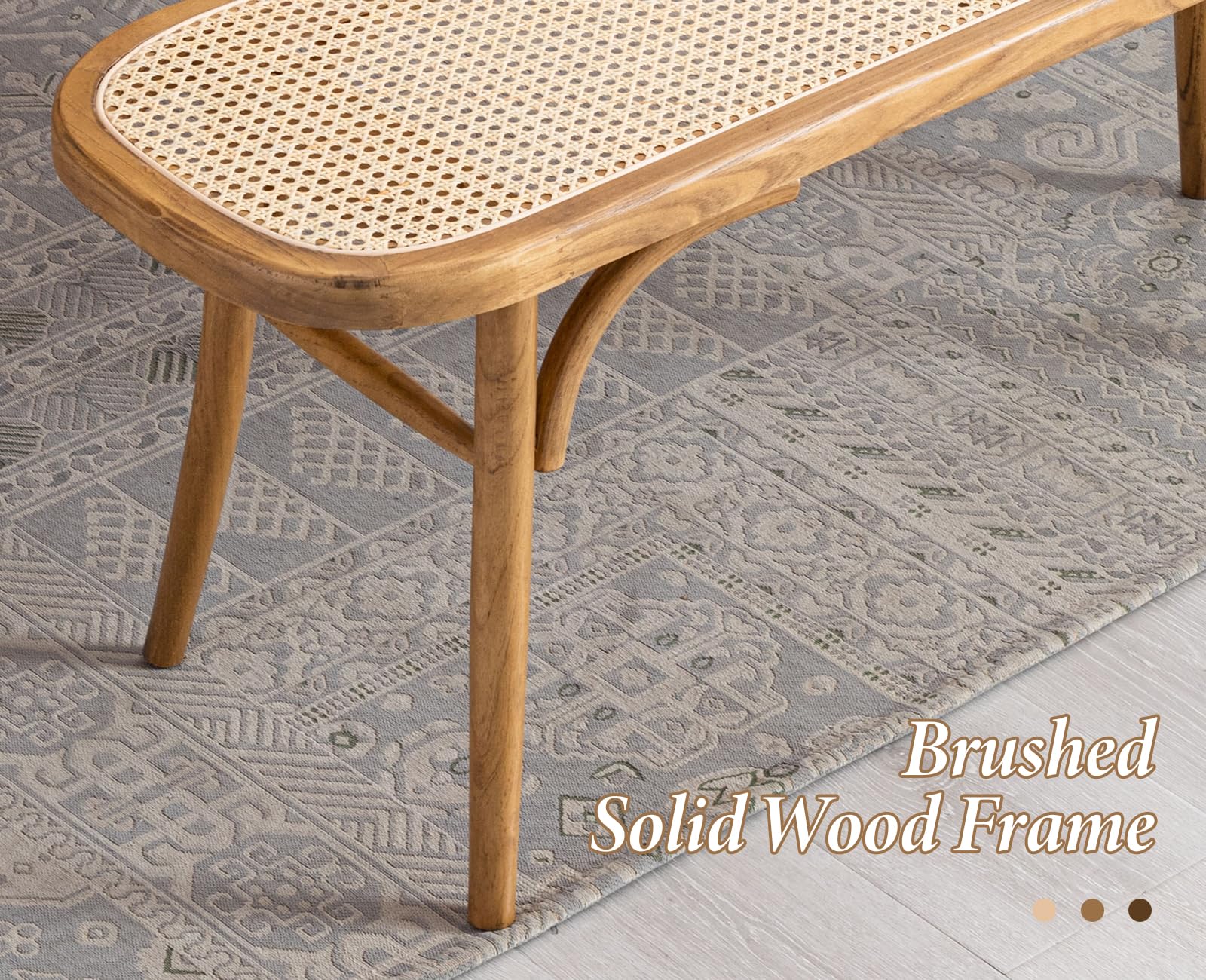 chairus Rattan Sitzbank für Esszimmer Küchenbank aus Holz Retro Eingangsbank - Holzbank für Flur, Bad, Balkon, Schlafzimmer 115x37x47 cm (Naturholz)