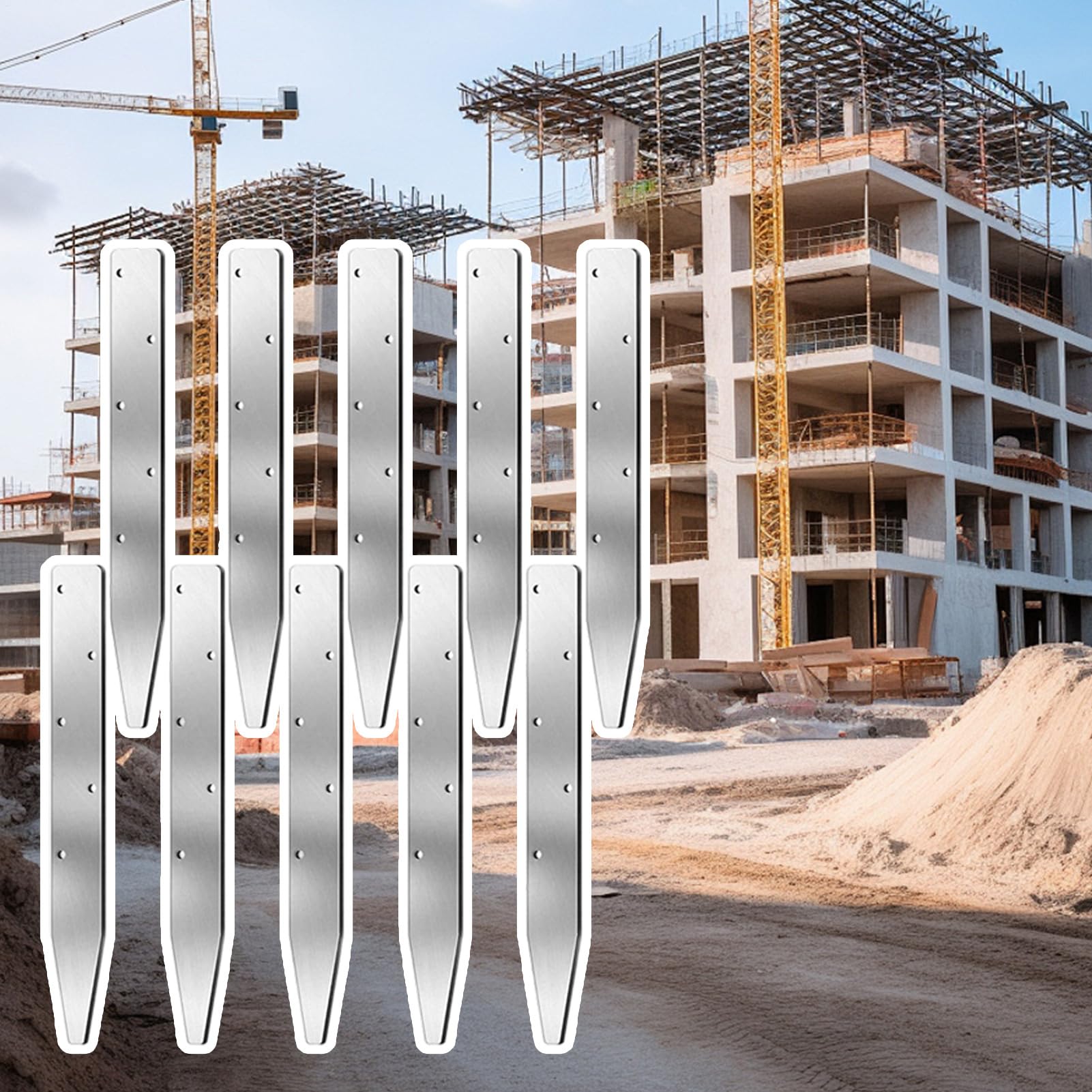 10-częściowy zestaw narzędzi do formowania betonu, w kształcie litery V, wielokrotnego użytku, odporne na rdzę | Płaskie gwoździe stalowe do szalunków betonowych do ogrodu, granicy działki, rabatek, krawędzi trawnika,
