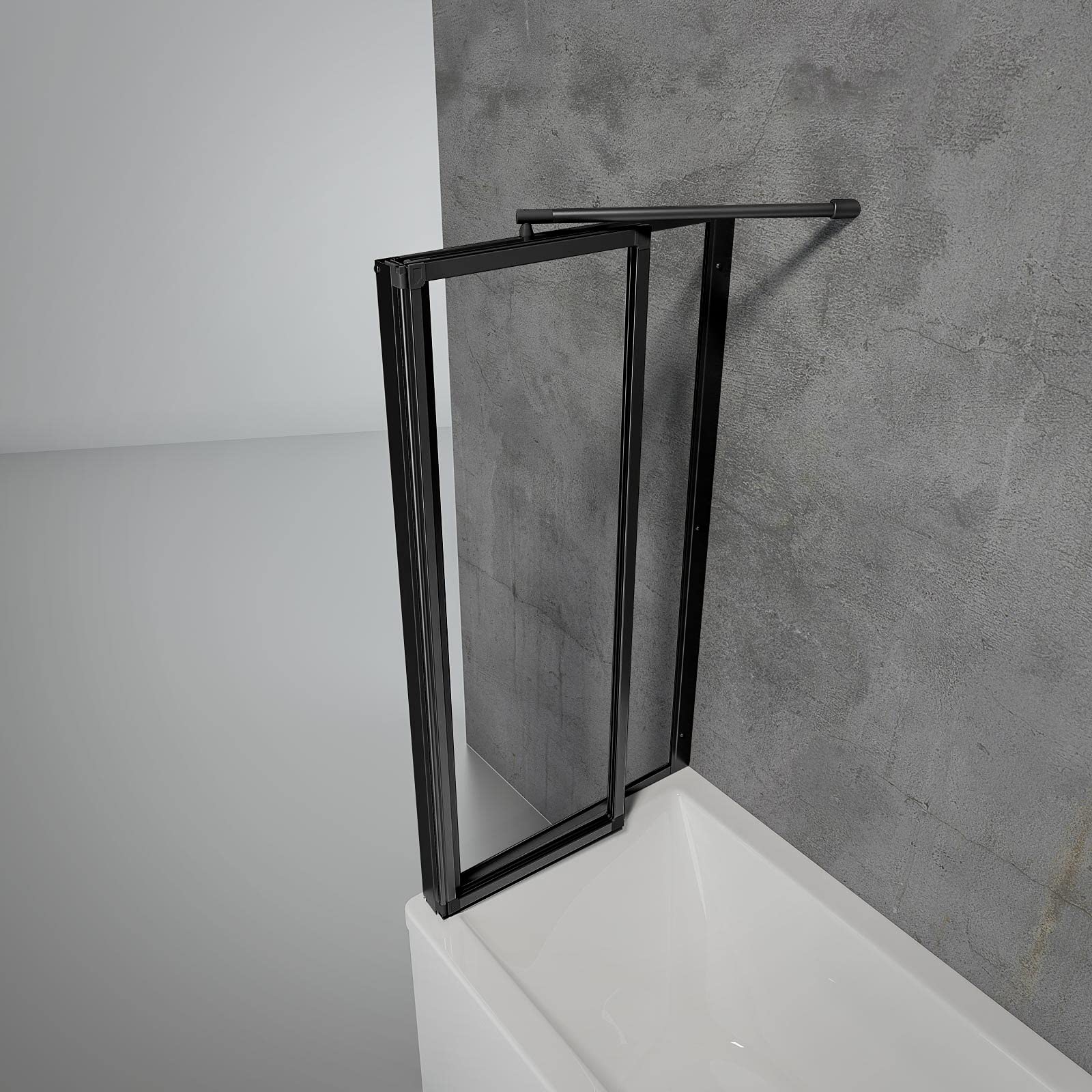 Schulte Duschwand für Badewanne zum Kleben, 89x121cm, 2-teilig, Schwarzmatt