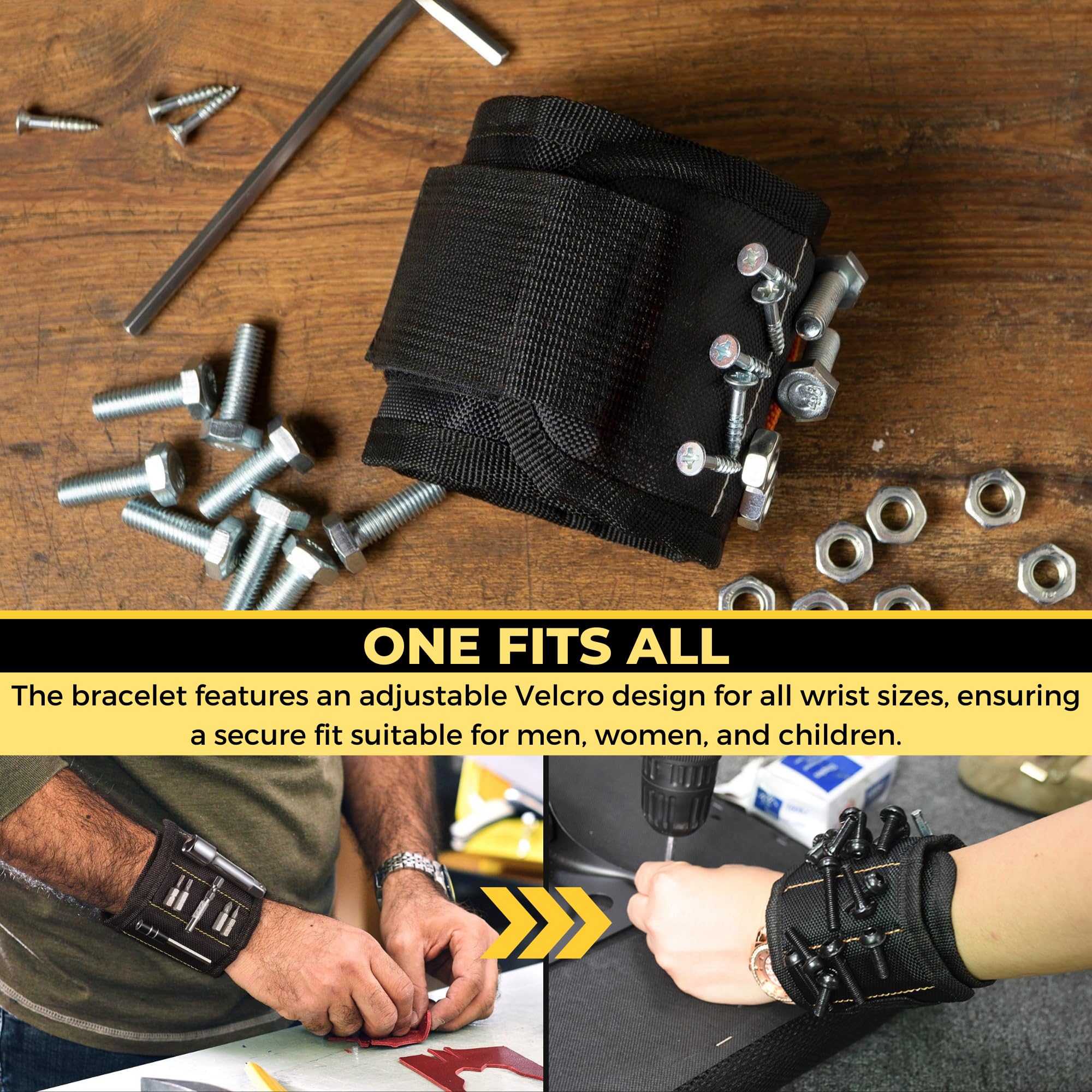 Attrezzi da Polso Magnetici, Bracciale Magnetico per Viti, Cinturino da Polso Magnetico per Chiodi, Punte da Trapano. Portautensili Magneti per Casa, Fai da te, Falegnameria, Riparazione, Meccanica