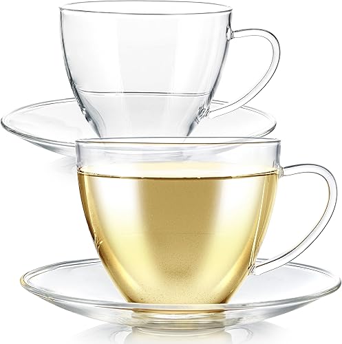 Miniatura 7 de Teabloom Royal - Juego de tazas de té y platillo, 4 unidades, tamaño grande, capacidad de 12 onzas11.8 fl oz, diseño clásico cristalino, juego de
