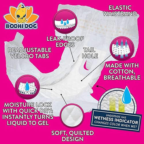 Miniatura 2 de Bodhi Dog Pañales desechables para perras, pañales súper absorbentes para el ciclo de calor de la hembra, ajuste ajustable para entrenamiento de