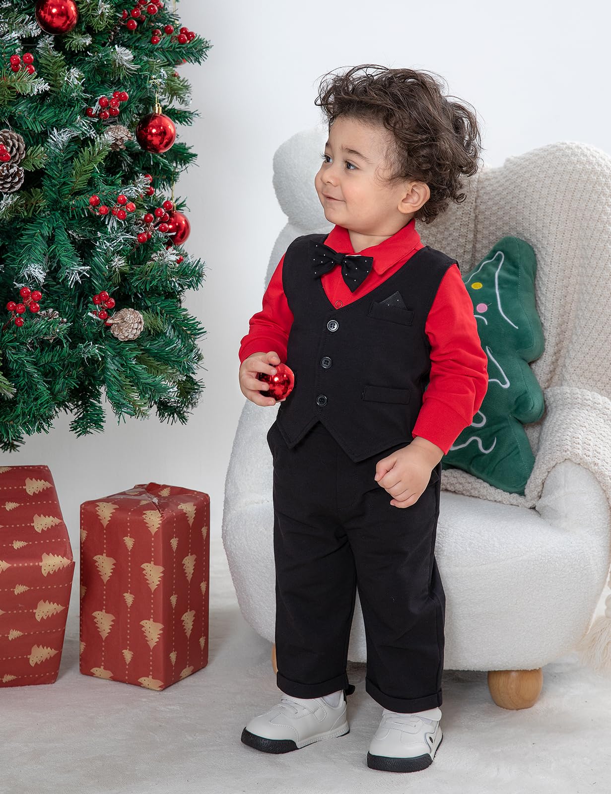 mintgreen Costume Noël Bebe Garcon, Mariage Gentleman Body Gilet Vêtements Ensemble, Rouge & Noir, 6-9 Mois, 70