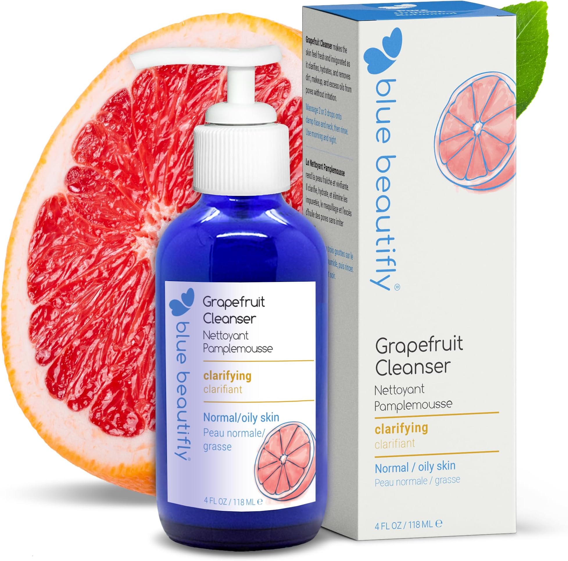 Grapefruit Deep Pore Cleanser - Removes Dirt, Pollutants, & Makeup - No Sulfates, SLS, PEGs, Toxins, Synthetics - Plant-based, Hypoallergenic, Dermatologically Tested - 4 fl oz