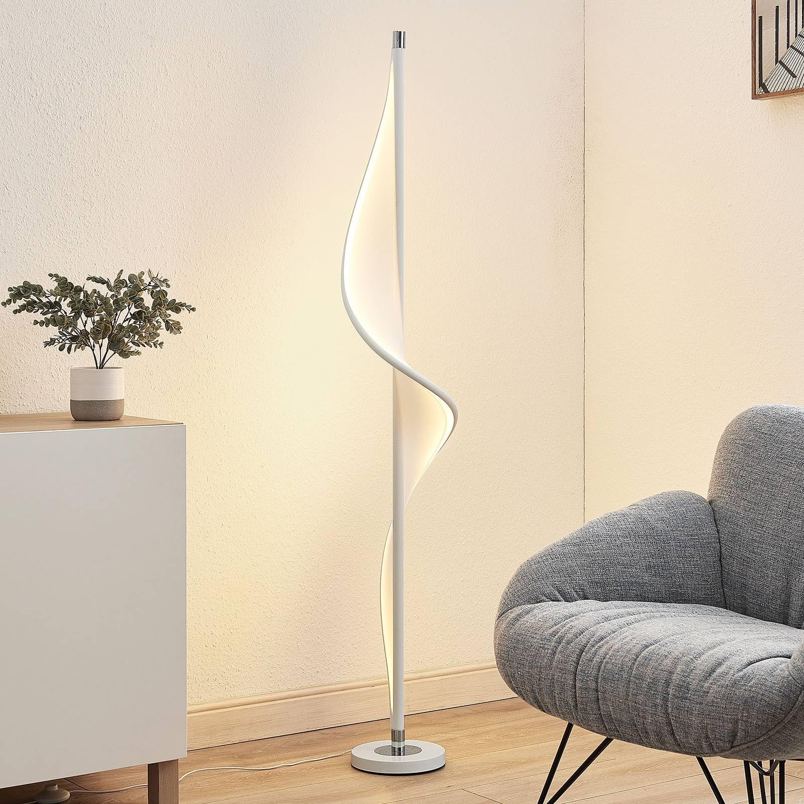 Lucande LED Stehlampe Edano dimmbar (Modern) in Weiß aus Textil (1 flammig,) - Stehleuchte Floor Lamp Standleuchte Wohnzimmerlampe Wohnzimmerleuchte
