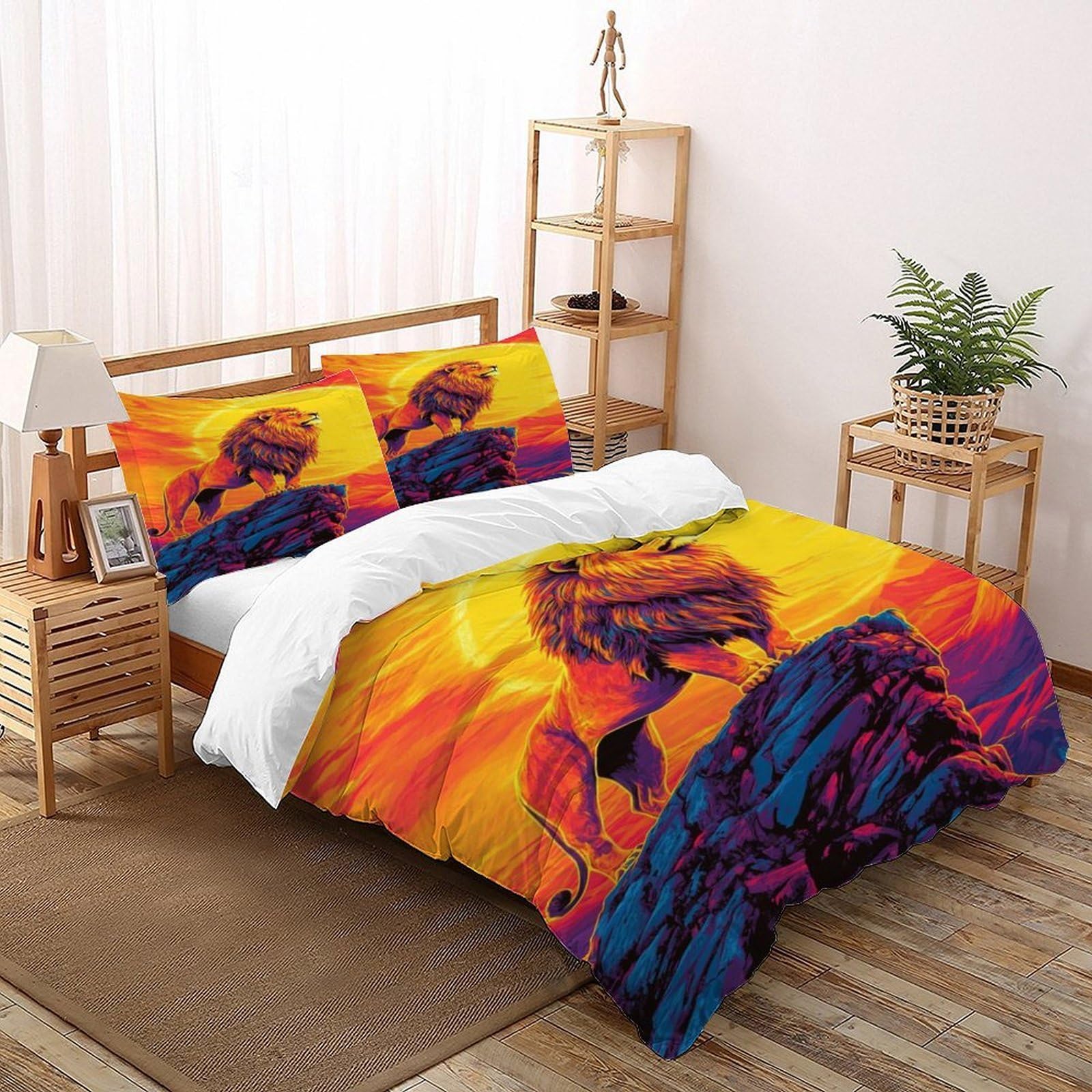 Housse de couette lion 260x220 parure de lit sauvage 3 pièces