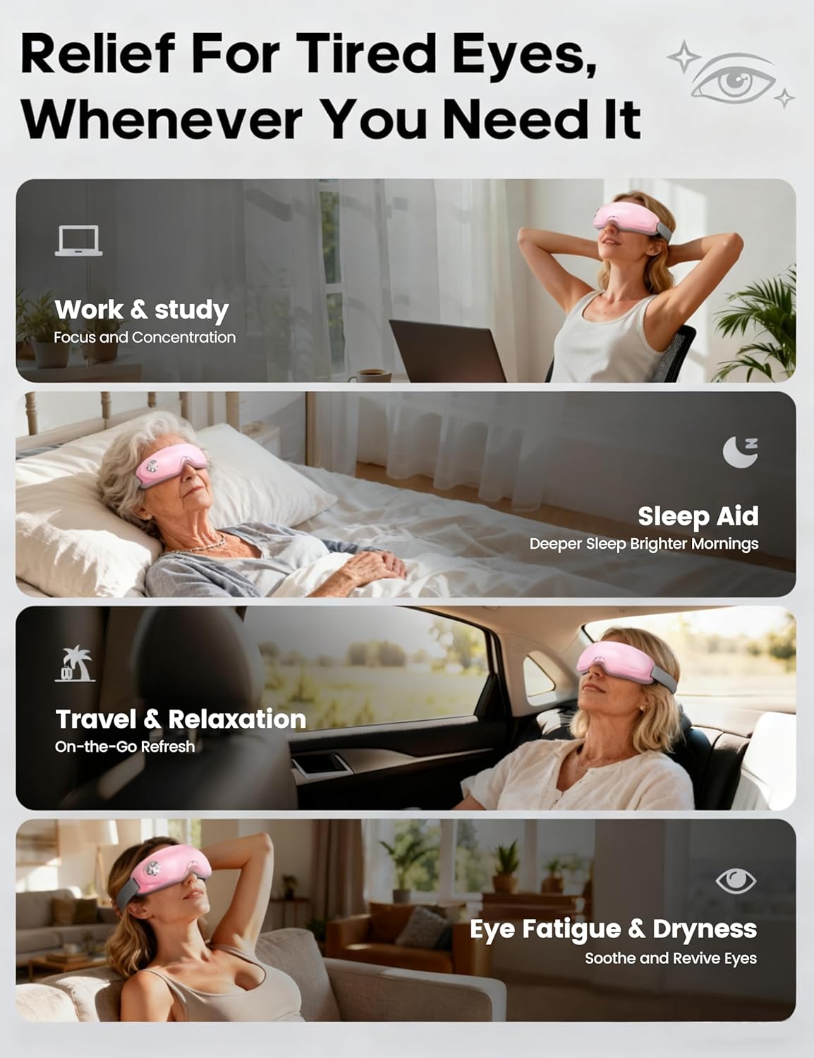 Lupow Eye Massager with Heat, Gift for Women & Men, Eye Mask with Music & White Noise for Migraine, Dry Eyes & Migraines Relief - Birthday, Christmas Gifts for Mom/Dad, Her/Him Pink - Image 6