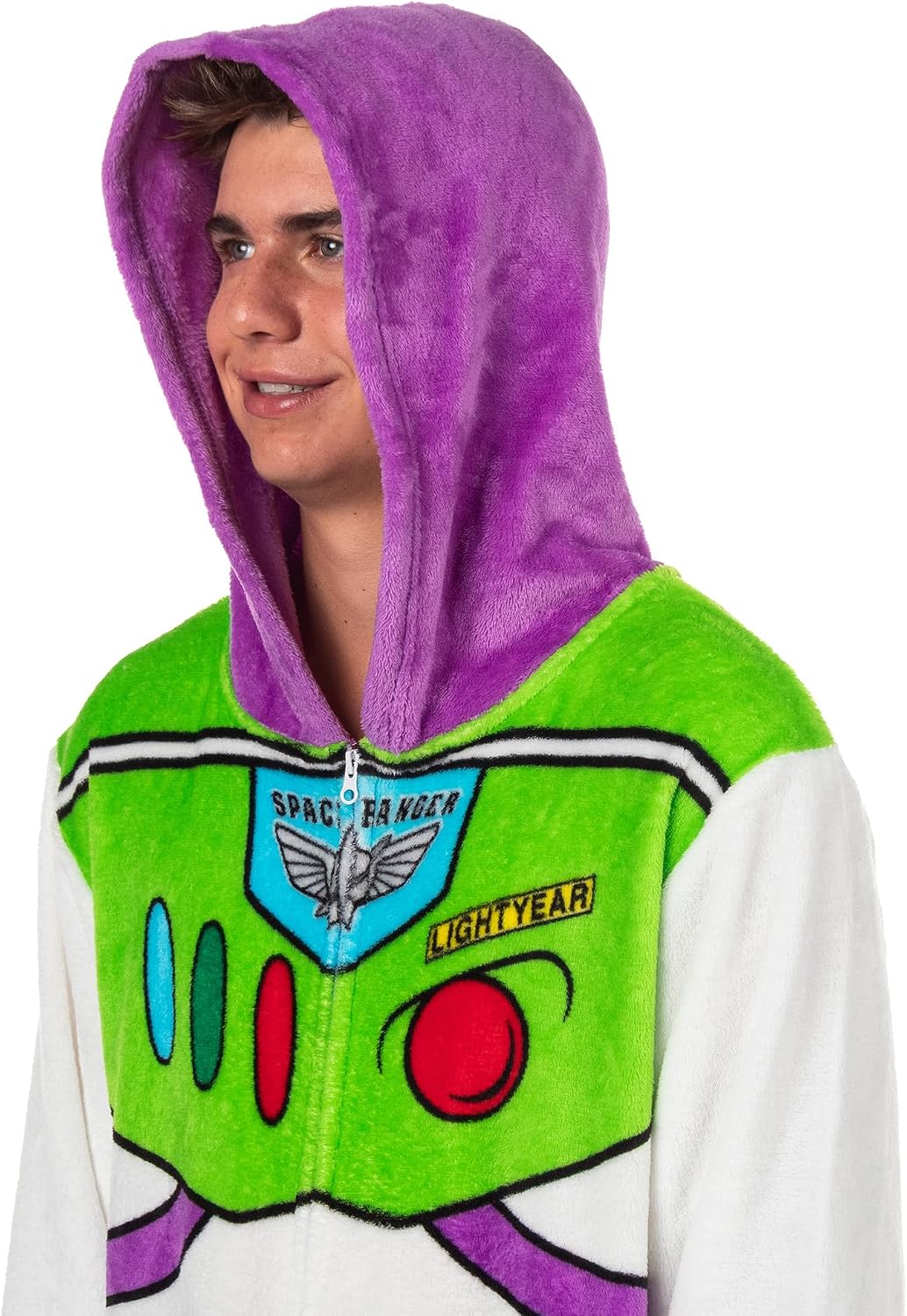 Disney Toy Story Adult Buzz Lightyear Hooded One Piece Costume Fleece Pajama Union Suit For Men and Women