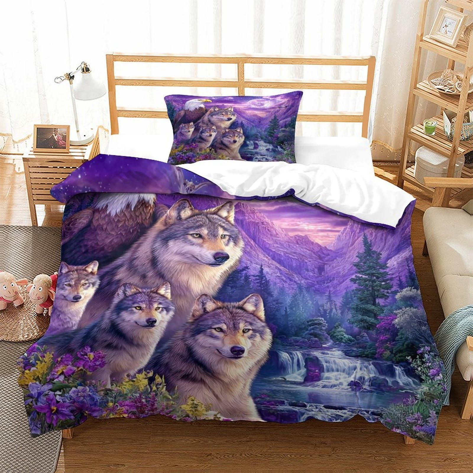 Housse de couette loup anti-transpiration lit 1 personne douce