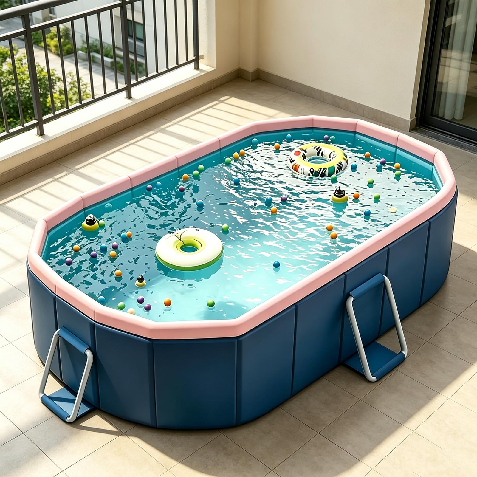 Piscina Plegable para Jardín – No Hinchable, Estructura De Acero Anti-abultamiento, PVC De Alta Densidad, Doble Drenaje, Sin Montaje, Portátil para Adultos Y Mascotas