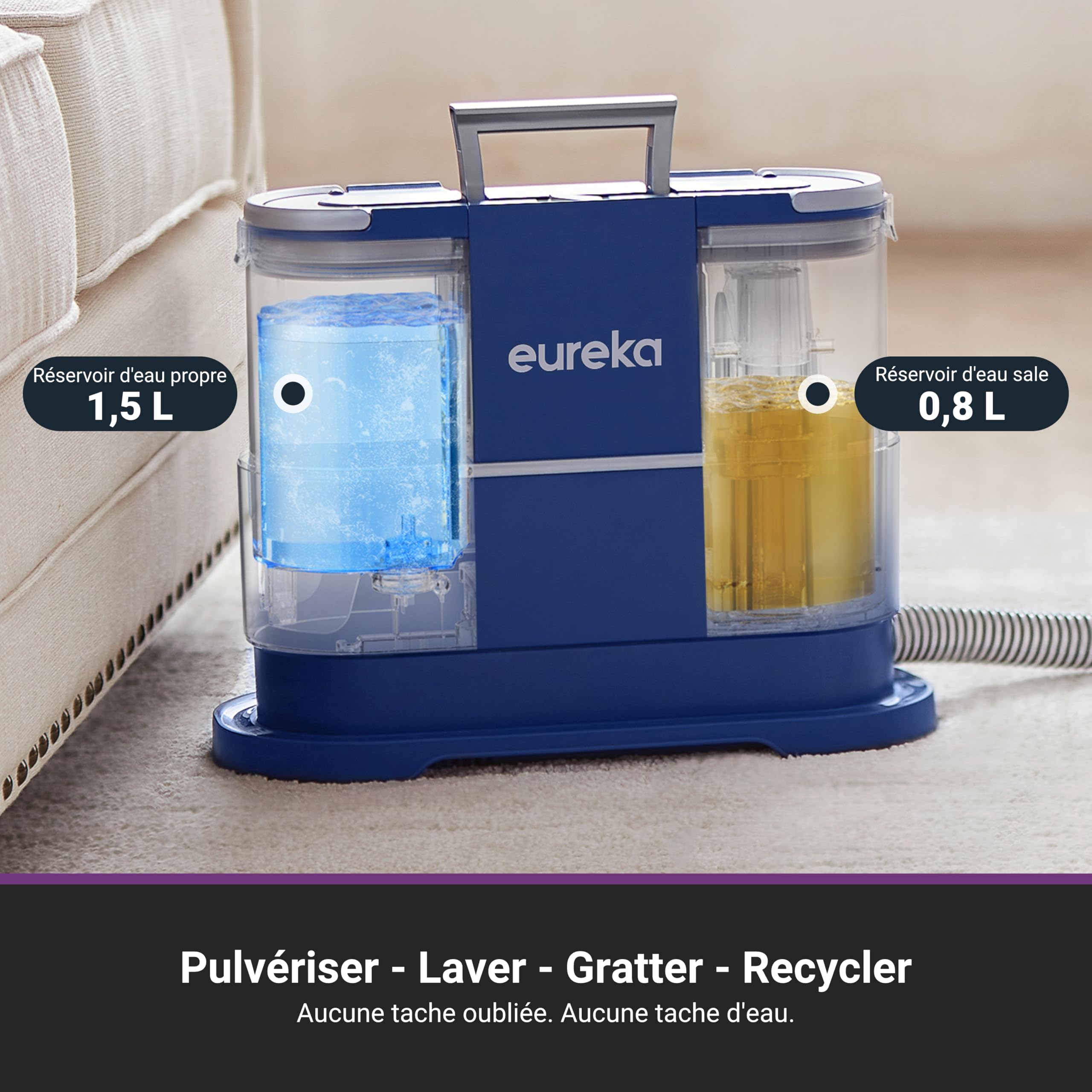 Eureka NEY100 Nettoyeur Canapé Tissu 12500Pa,Aspirateur Nettoyeur de Tapis pour canapé, Tapis, Rembourrage, Voiture,Shampouineuse avec Réservoir d'Eau de 1,5 Litre et Détergent de 450 ml
