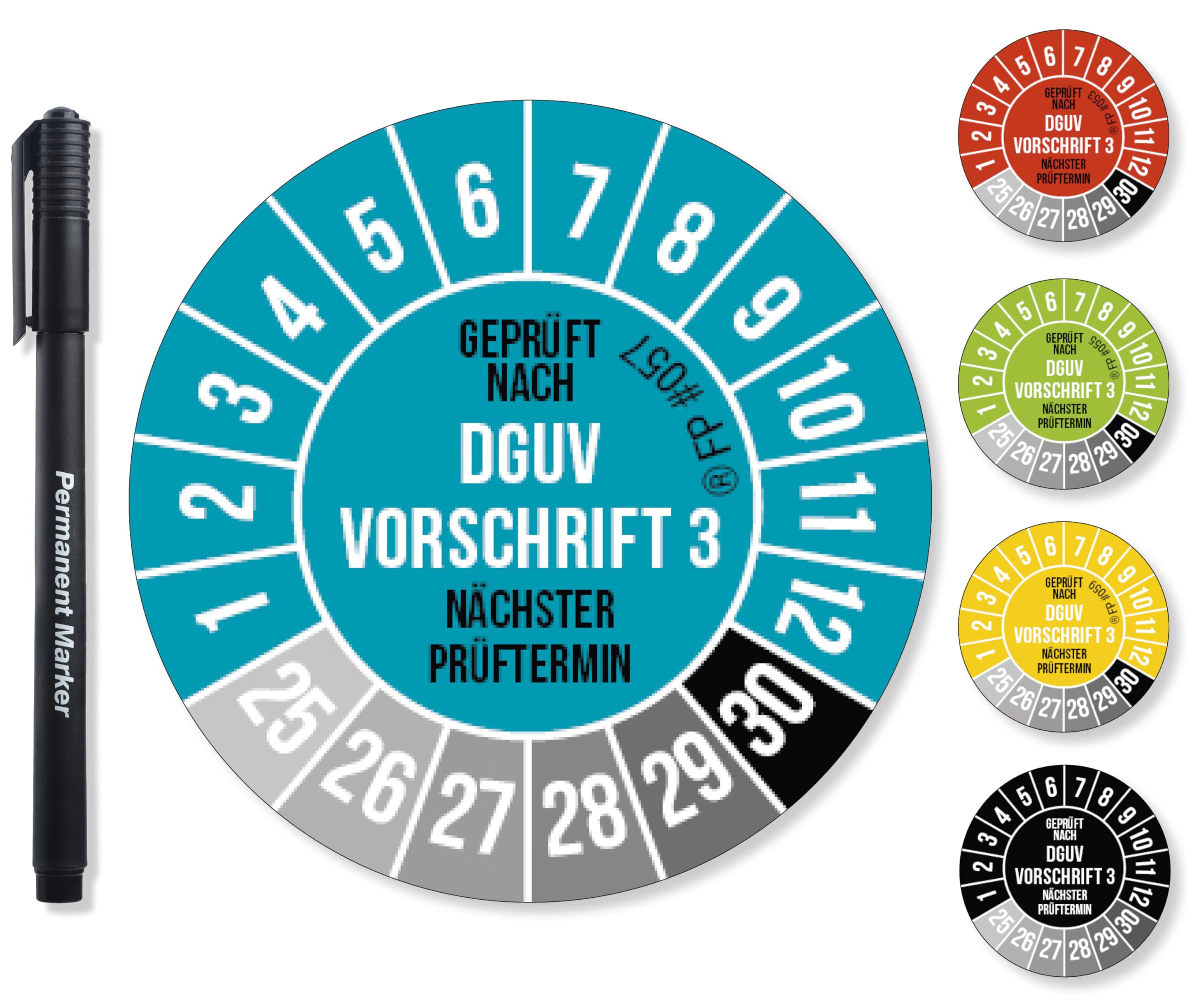 1200x DGUV V3 Prüfplaketten blau 20 mm Durchmesser inkl. Folienstift, Prüfplaketten Nächster Prüftermin, UV-beständig, Hohe Klebkraft, 5 Farben, 2 Größen
